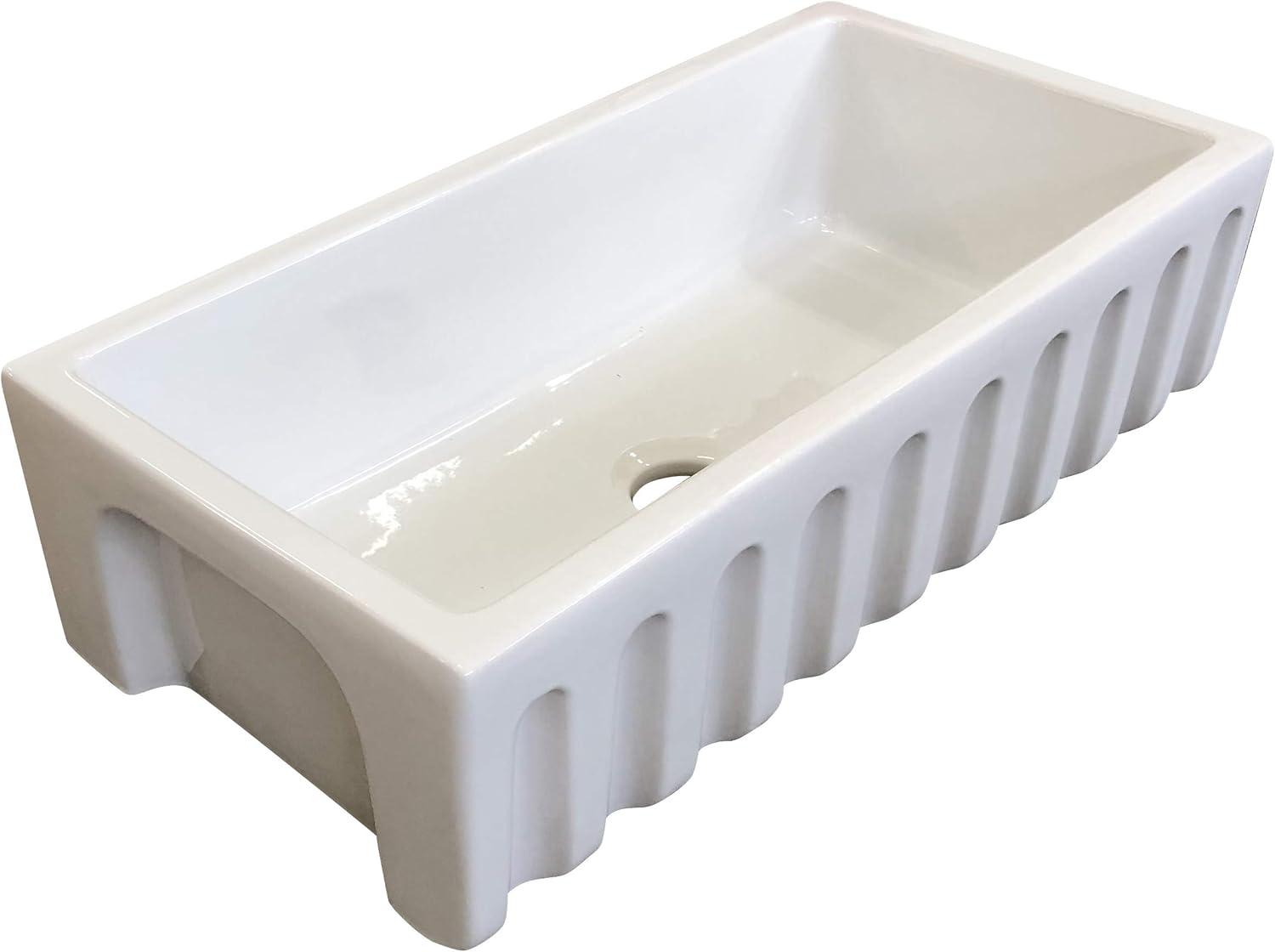 Fireclay Sink, Single Bowl Farmhouse Apron Kitchen Sink, White, 36"