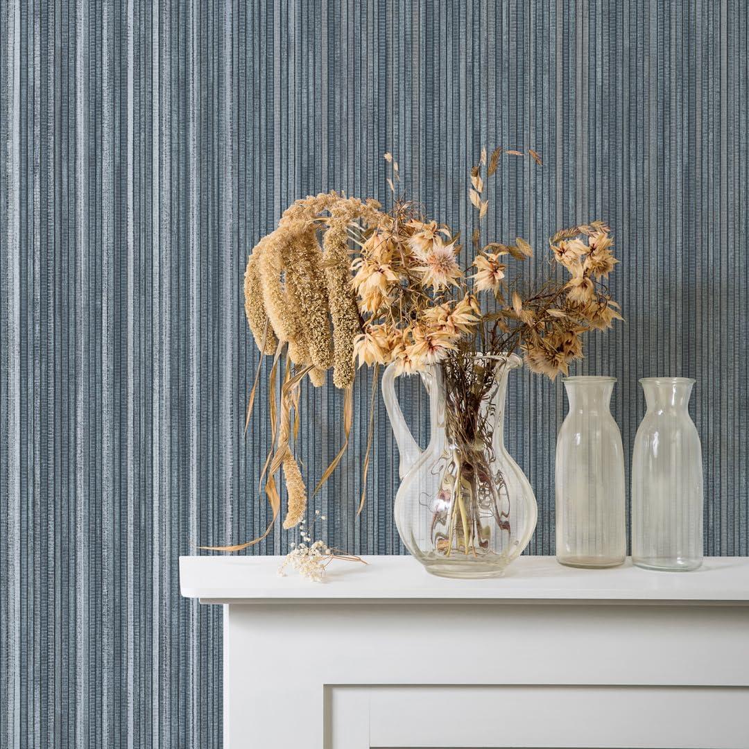 Tempaper & Co. 28 sq ft Faux Grasscloth Removable Peel and Stick Wallpaper Textured Chambray : Vinyl, Self-Adhesive, Blue