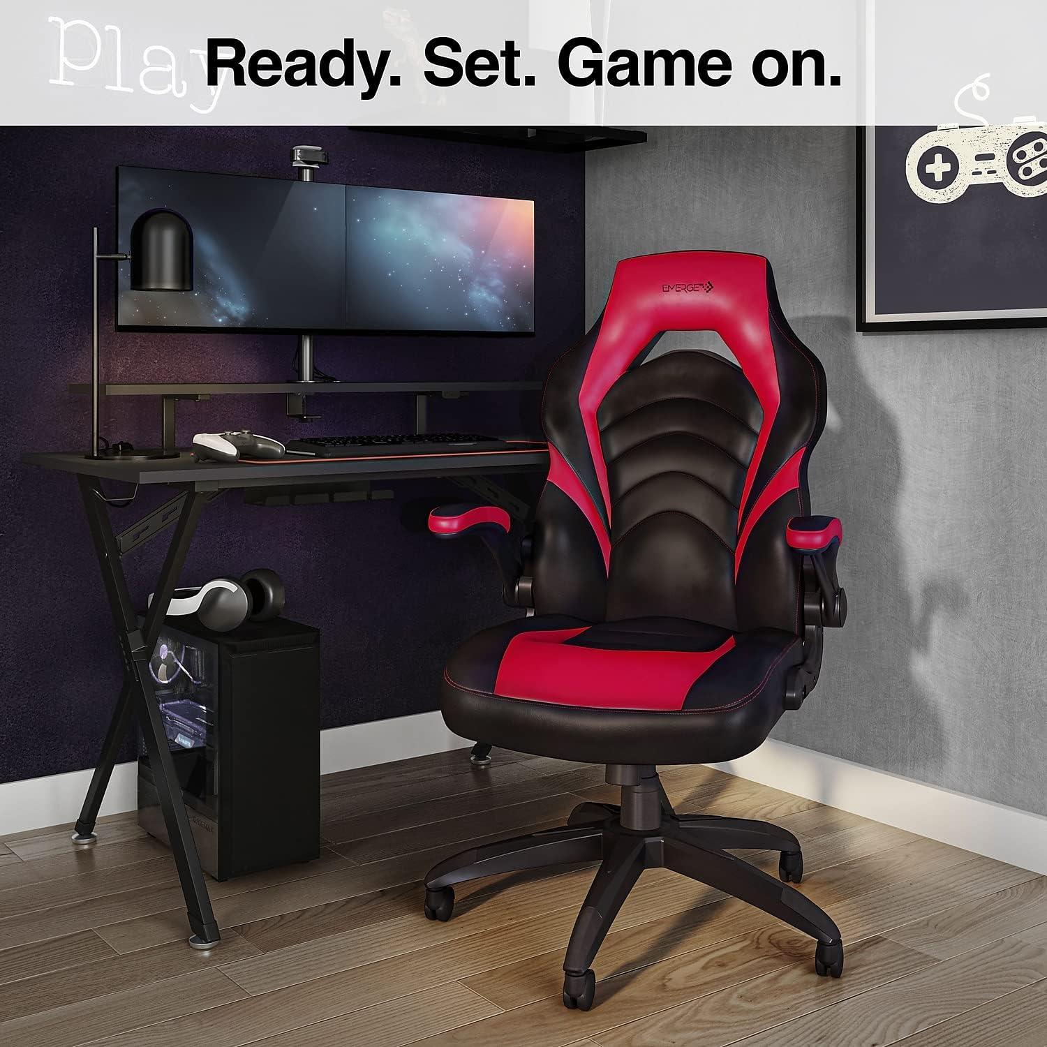 Staples Emerge Vortex Bonded Leather Gaming Chair Black and Red 2/Pack (58292-CCVS)