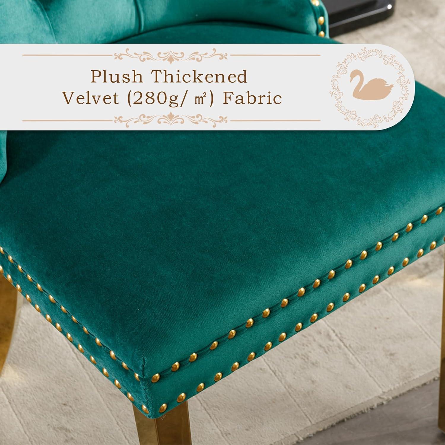 ODUSE-DAILY Green Velvet Dining Chairs Set of 4, Kitchen & Dining Room Chairs, Nailheads Tufted, Sillas De Comedor, Fabric Upholstered, Golden Metal Legs (Green, 4 Pcs)