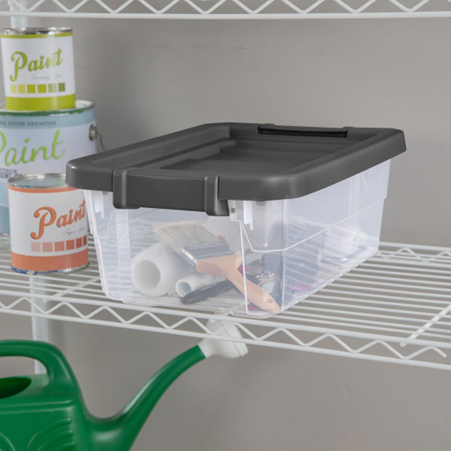 Sterilite 16 Qt. Stacker Box Plastic, Flat Gray