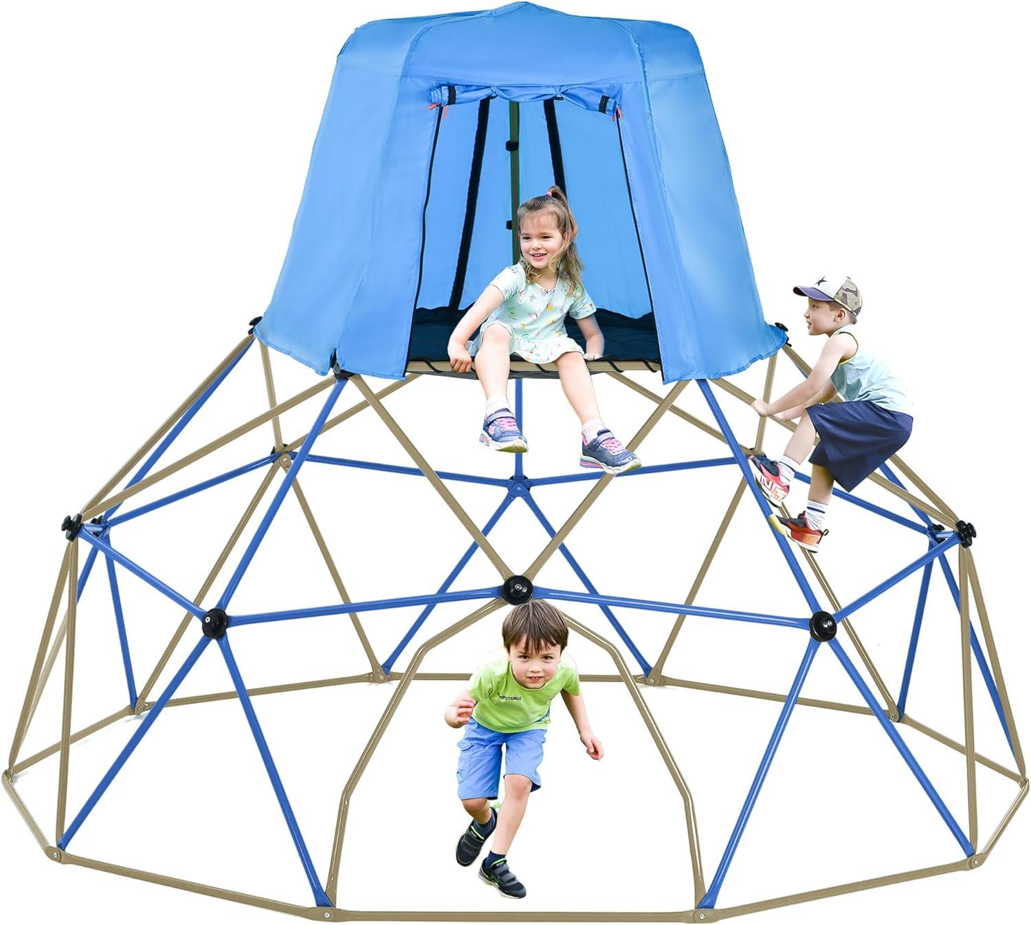 10 FT Blue and Brown Steel Climbing Dome with Canopy