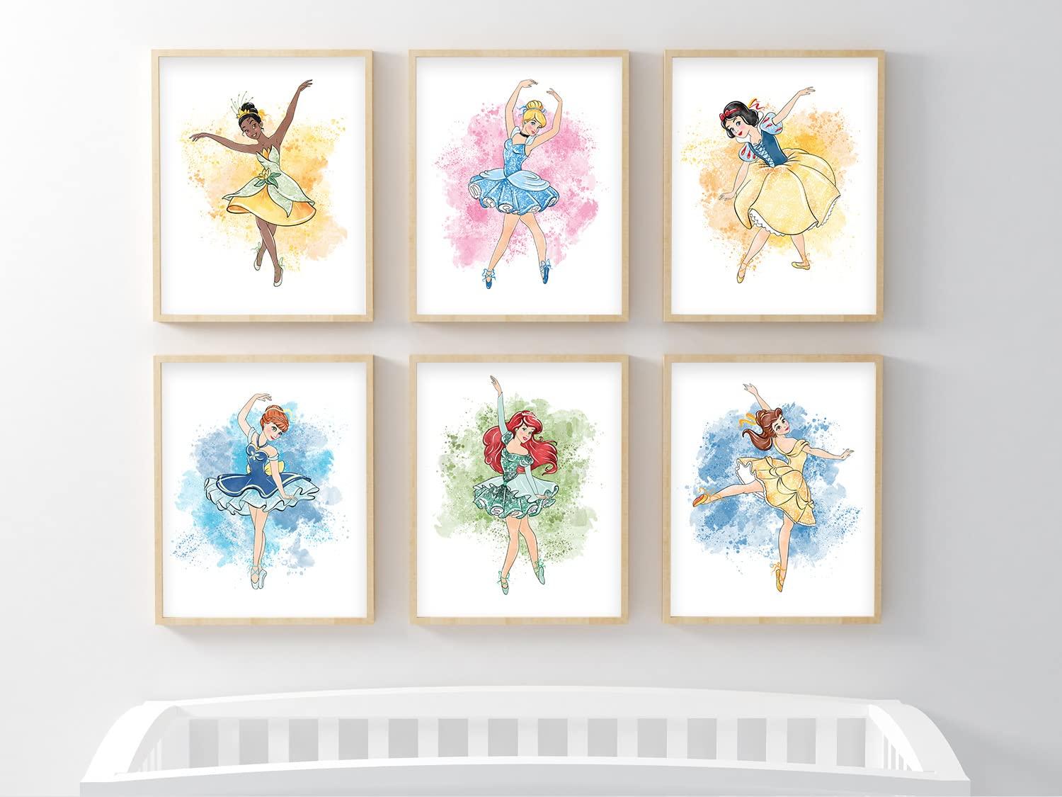 Nistio® Disney Princess Wall Art Prints, Ballerina Princess Girls Room Decor, Elsa, Cinderella, Princess Anna, Tiana, Set of 8, 8x10 inches (Unframed)