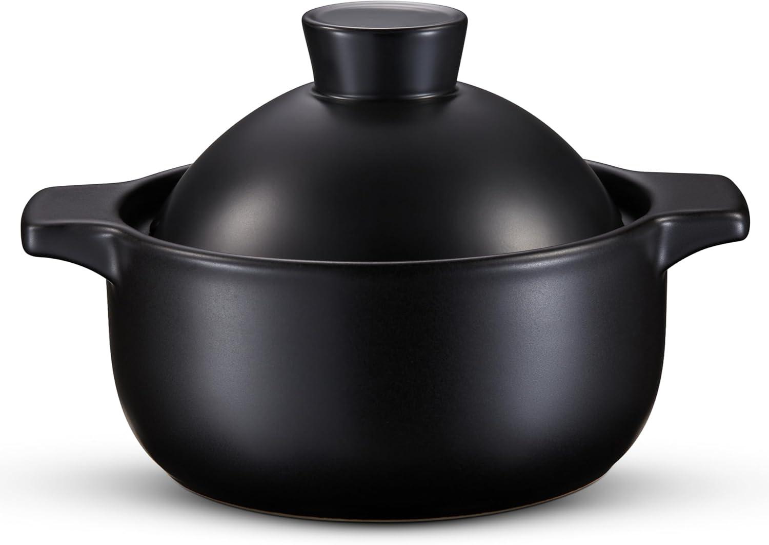 Kook Black Stoneware Dolsot Pot with Lid, 68 oz