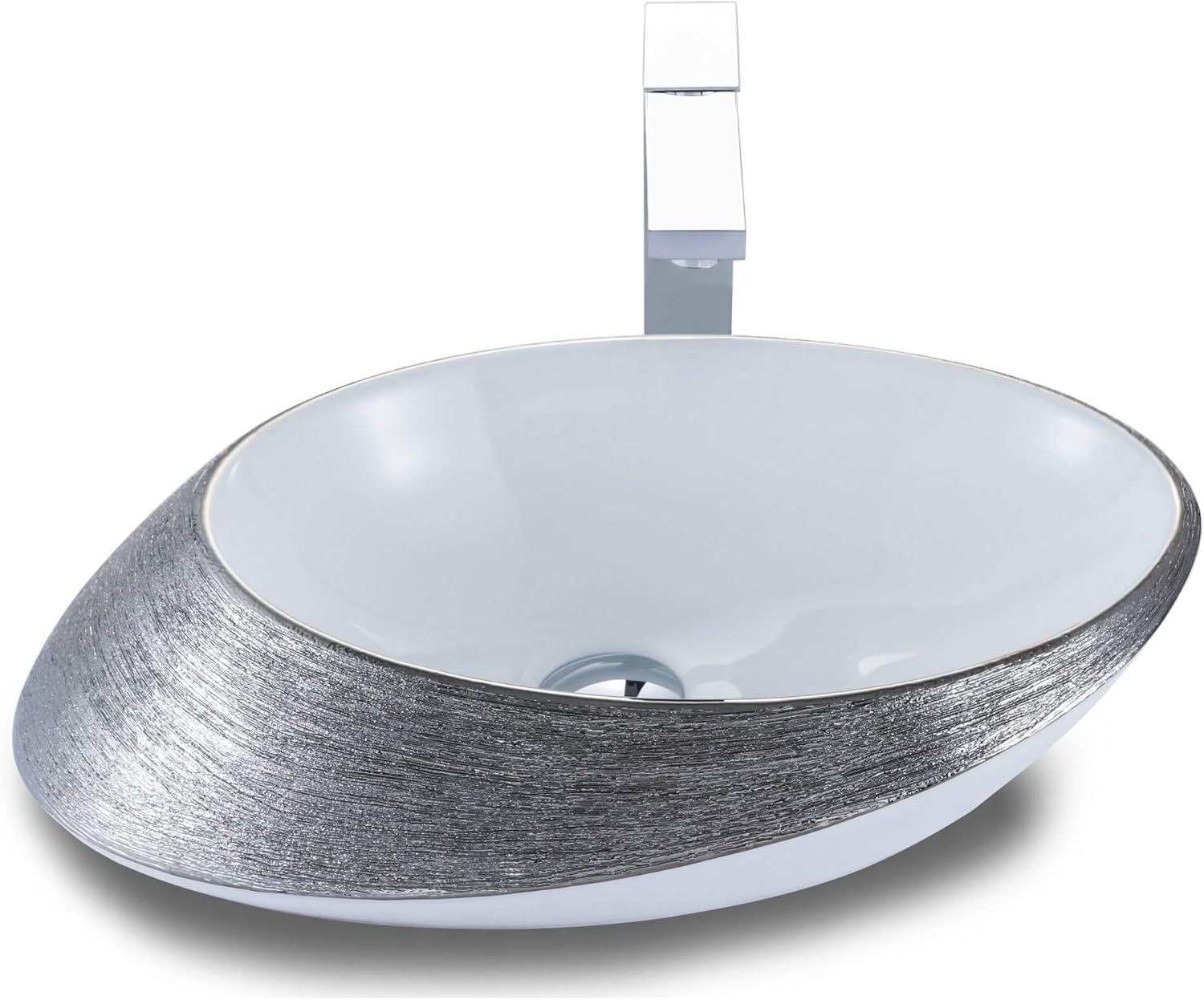 Vitreous China Oval Vessel Bathroom Sink with Overflow