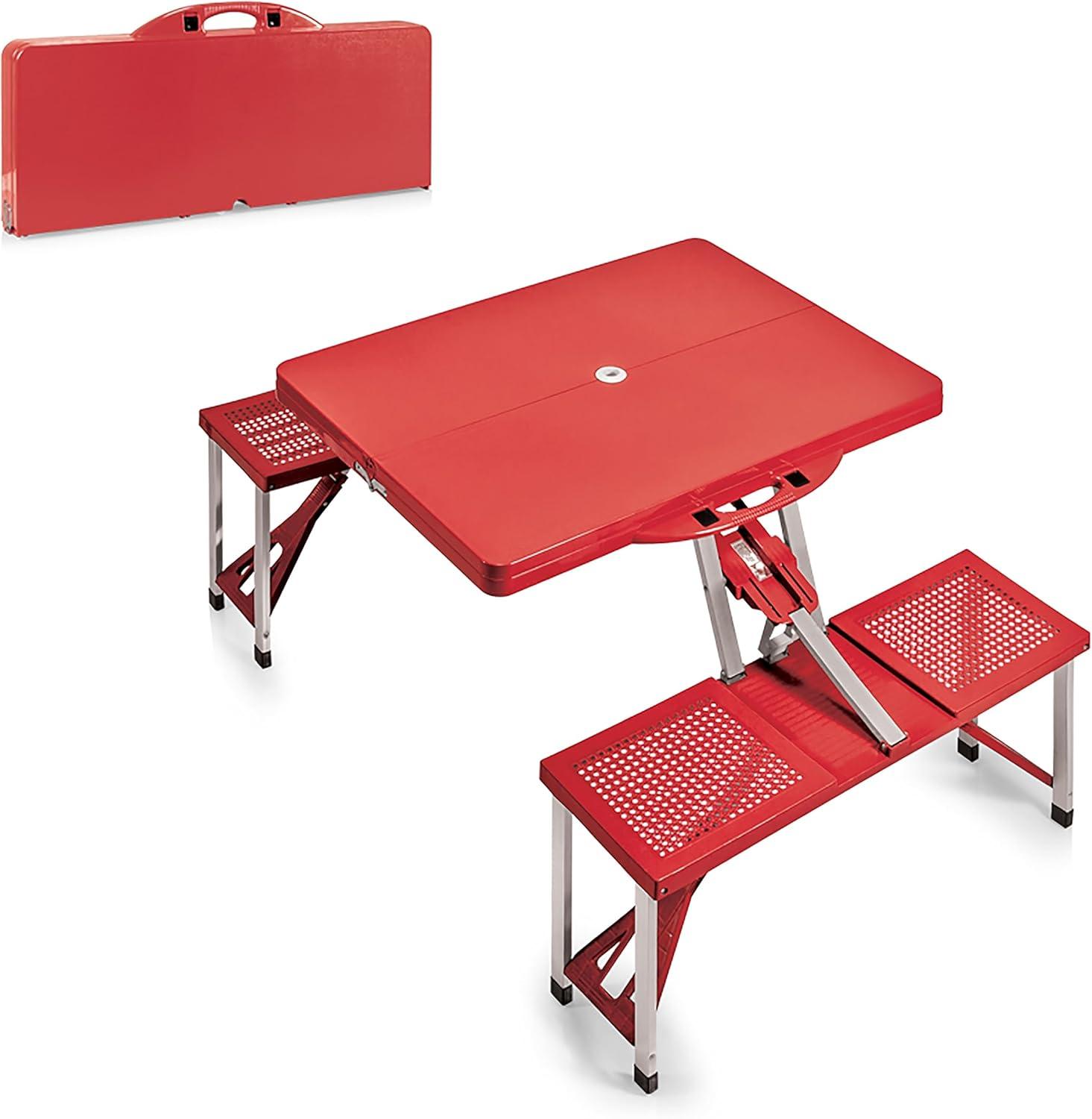 Red Aluminum and ABS Plastic Folding Picnic Table with Benches