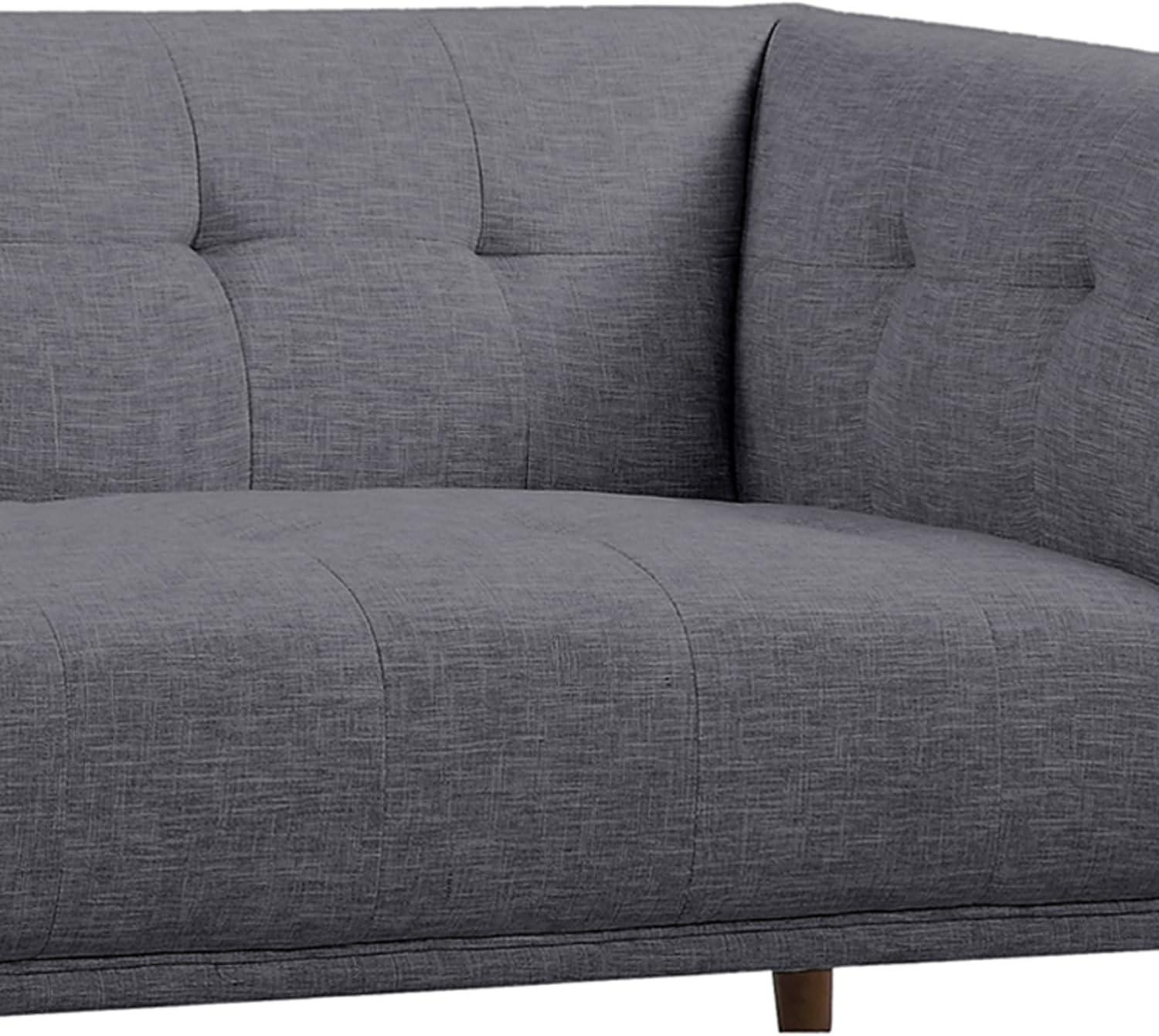 Hudson Gray Loveseat Button-Tufted Linen and Walnut Legs