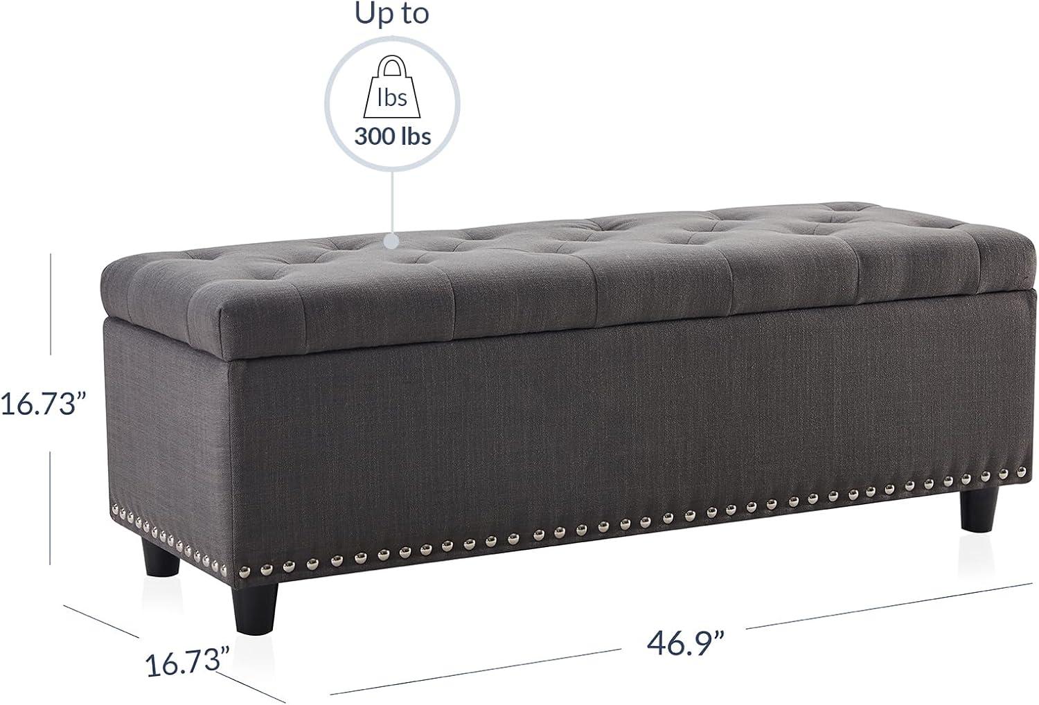 BELLEZE Button-Tufted Linen Storage Ottoman Bench - Brentwood (Dark Gray)