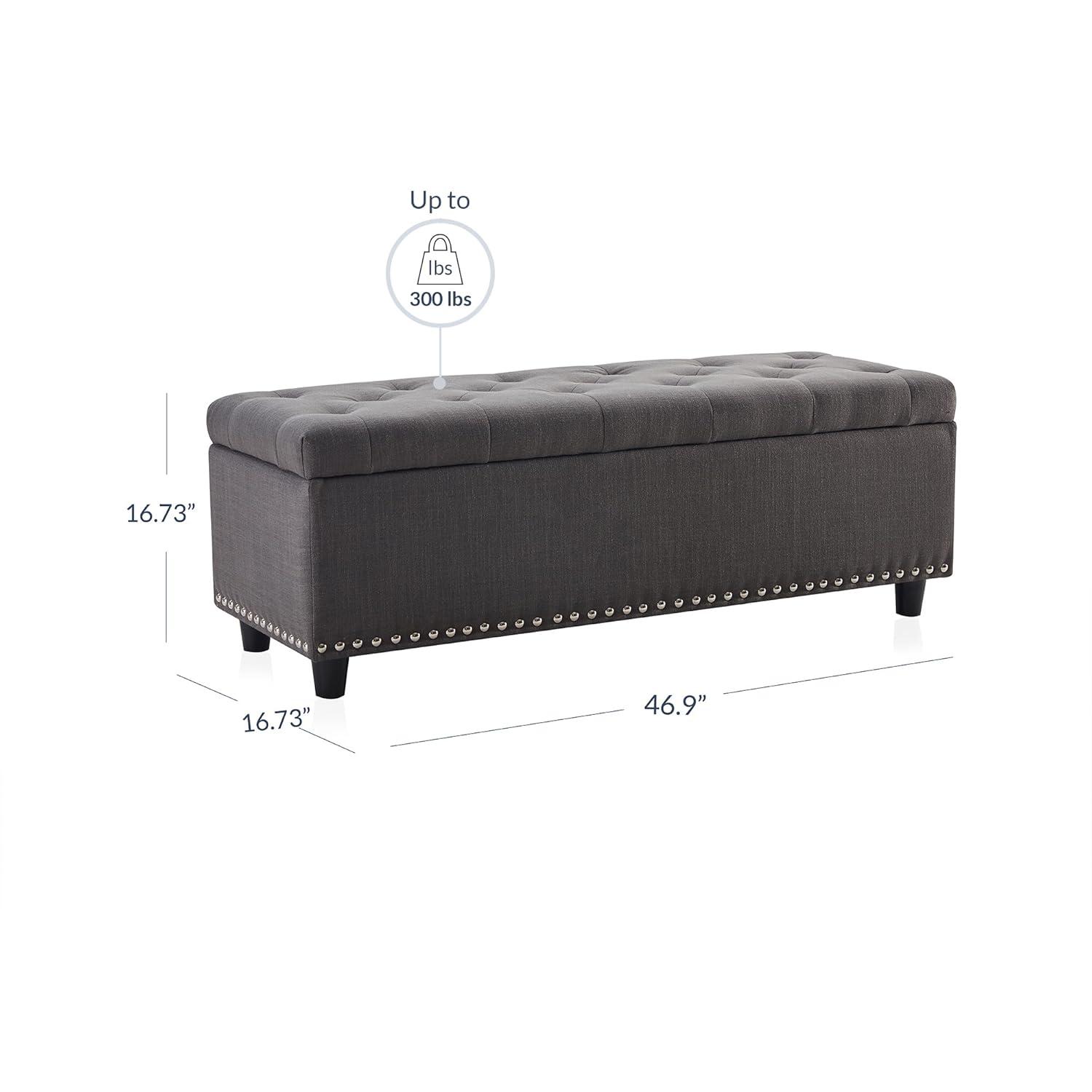 BELLEZE Button-Tufted Linen Storage Ottoman Bench - Brentwood (Dark Gray)