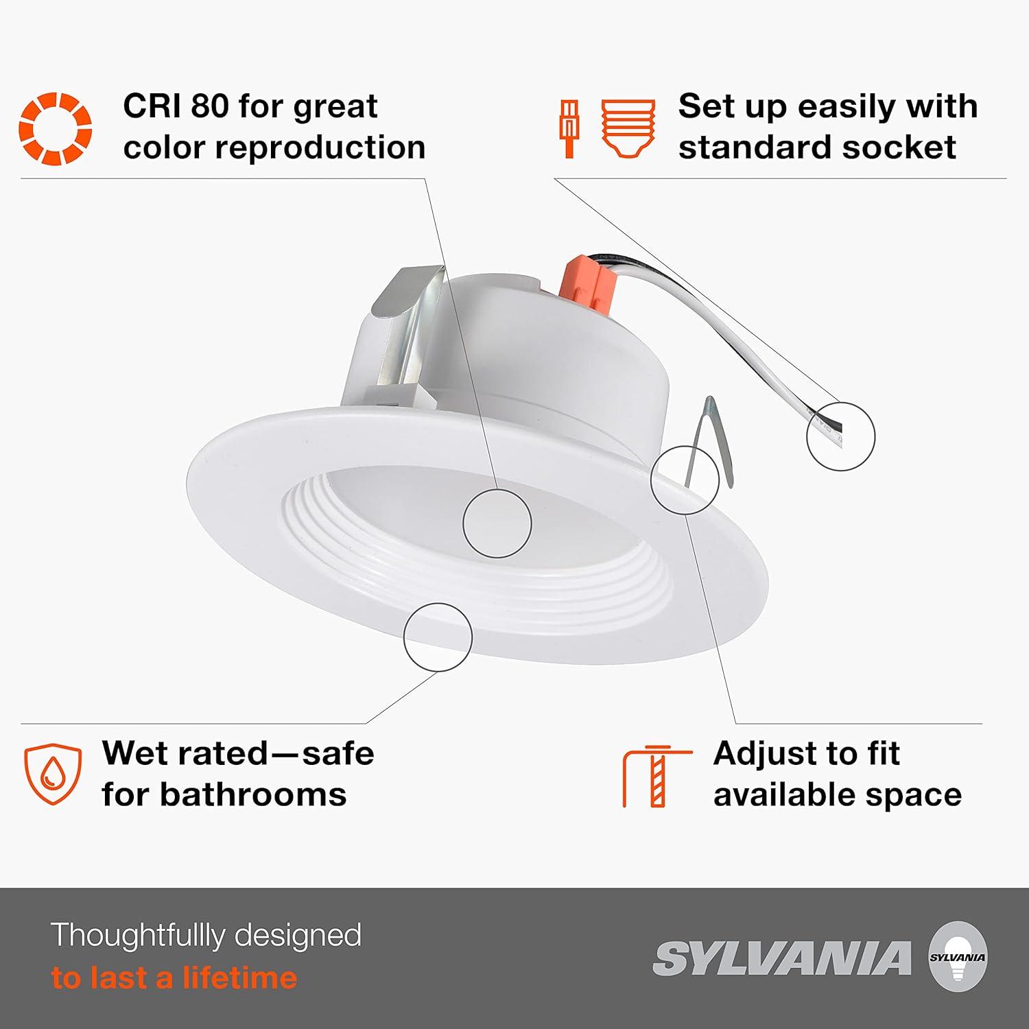 SYLVANIA LED 4" Recessed Lights, 600 Lumen, Dimmable 3000K, 4 Pk