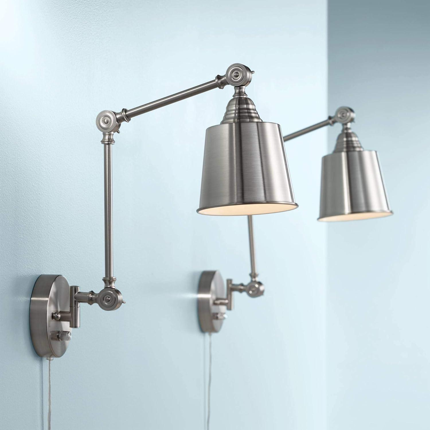 360 Lighting Mendes Modern Wall Lamps Set of 2 Brushed Nickel Plug-in 4 1/4" Light Fixture Up Down Adjustable for Bedroom Reading Living Room Hallway