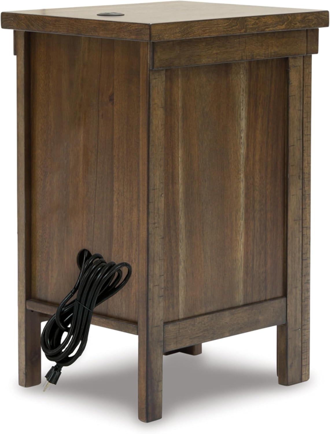 Brown Wood Rectangular End Table with Storage and USB Ports