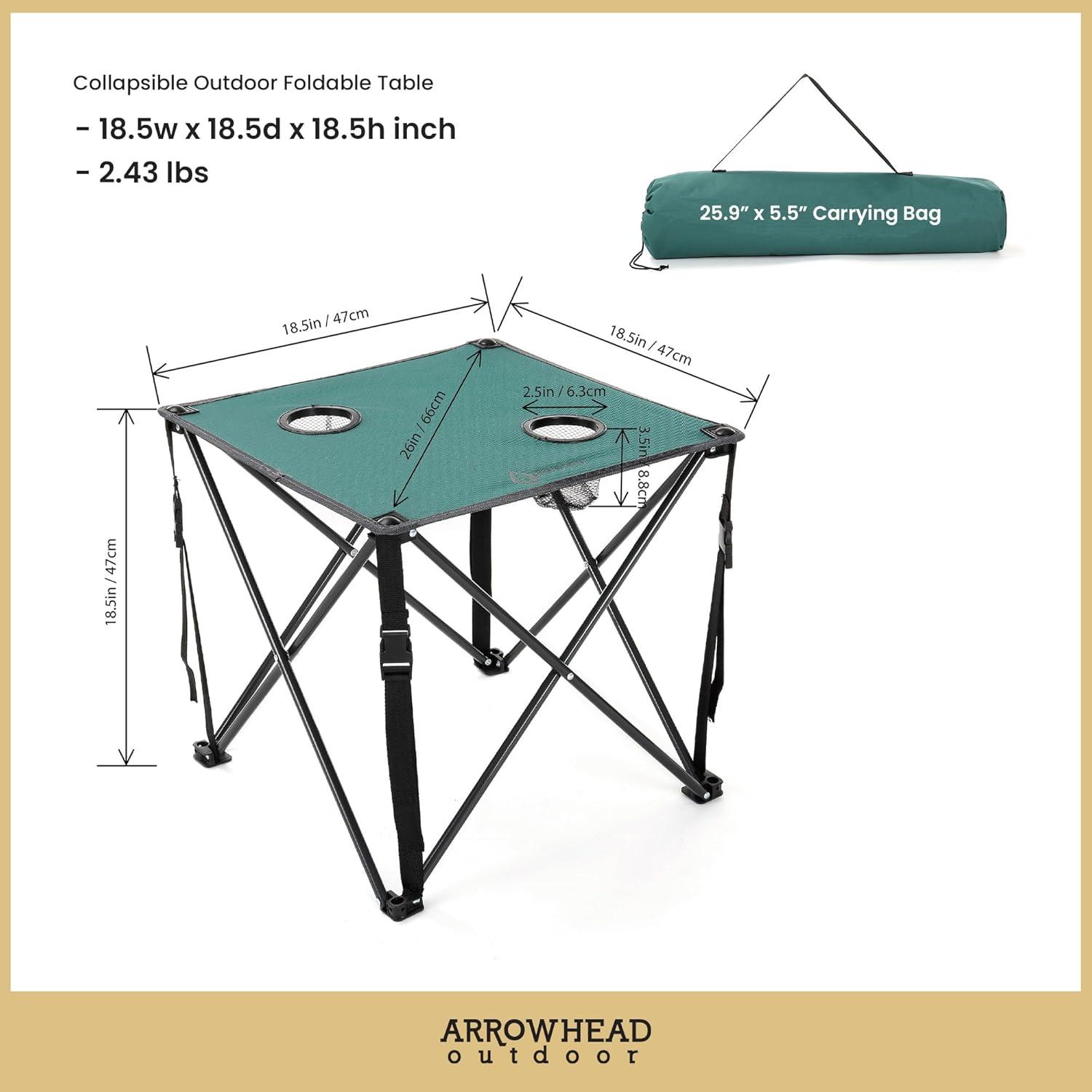 Green Heavy-Duty Portable Camping Folding Table with Cup Holders