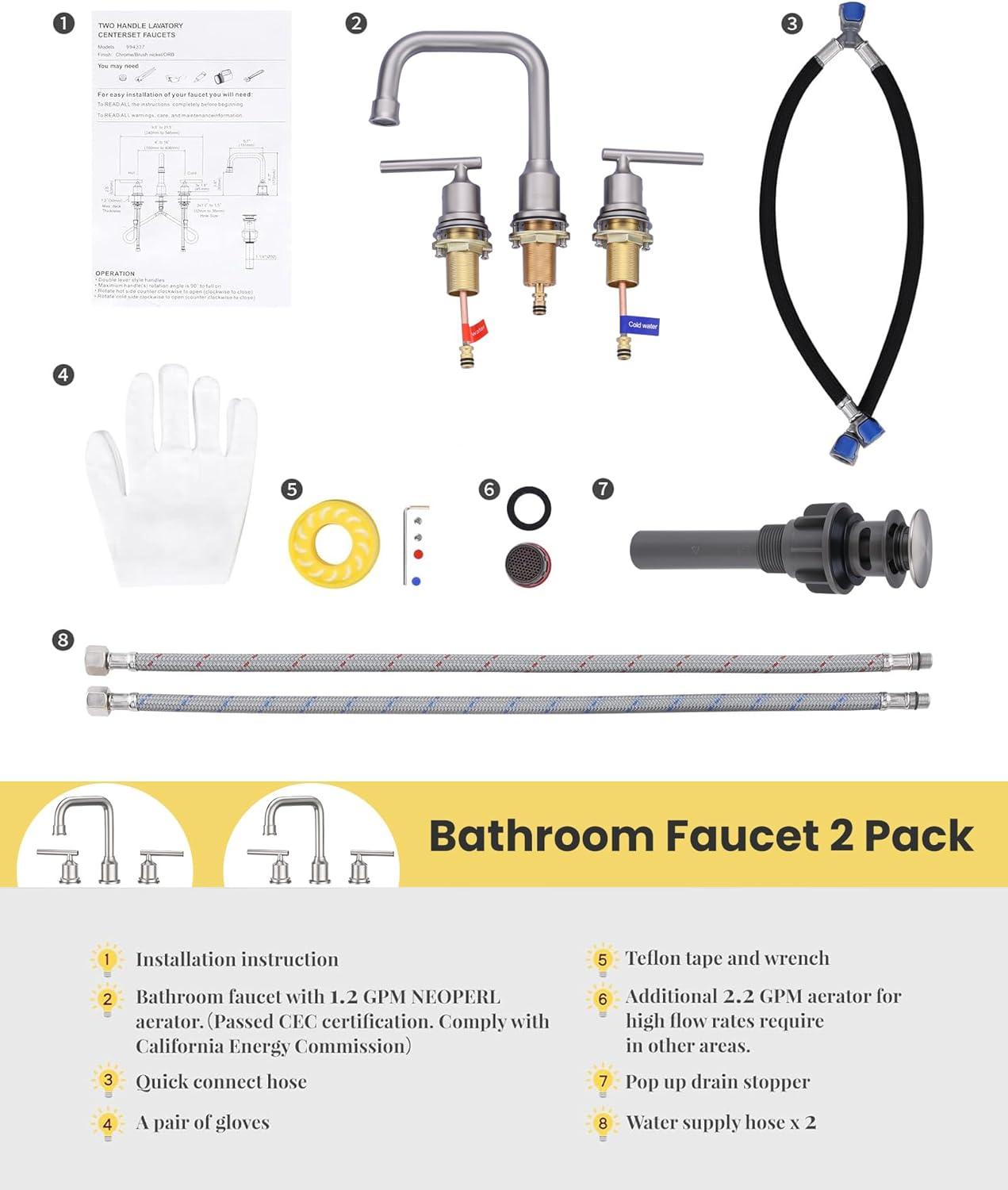 Brushed Nickel 8-Inch Widespread Double Handle Bathroom Faucet Set