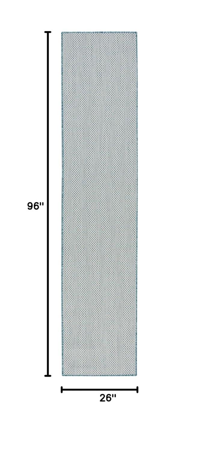 Nourison 2'2" x 8' Courtyard Modern Easy Care Flatweave Indoor Outdoor Runner Rug Ivory/Aqua