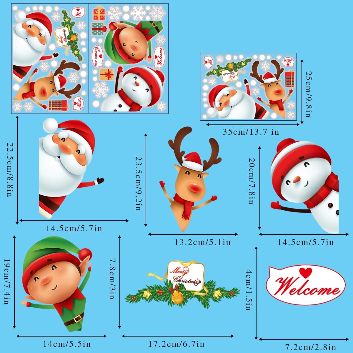 Christmas Windows Static Stickers Clings Santa Claus Snowman Deer Snowflake Removable Vinyl Christmas Tree Diy Wall Window Door Mural Decal Sticker Fo