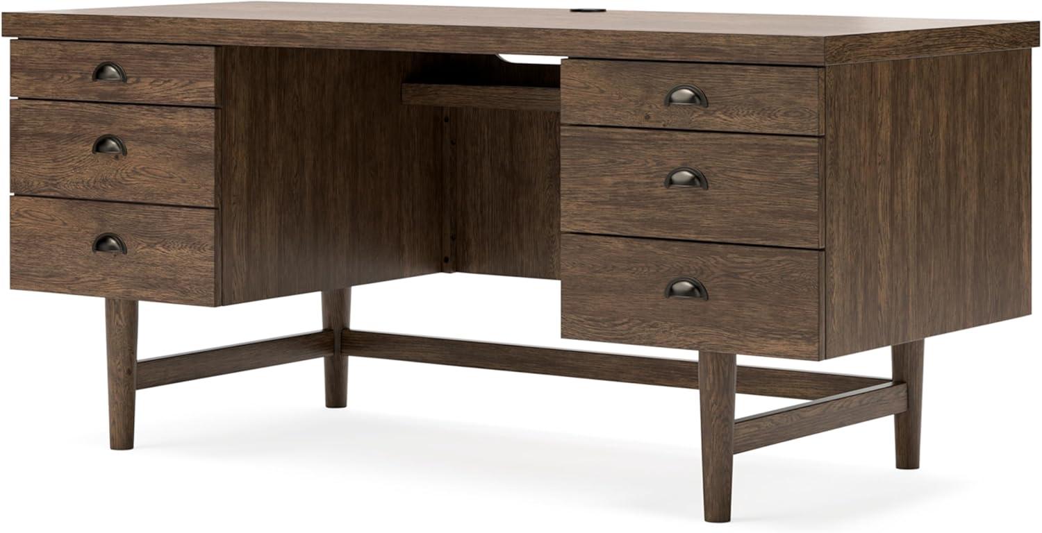 Warm Brown Oak Veneer Home Office Desk with Filing Cabinet