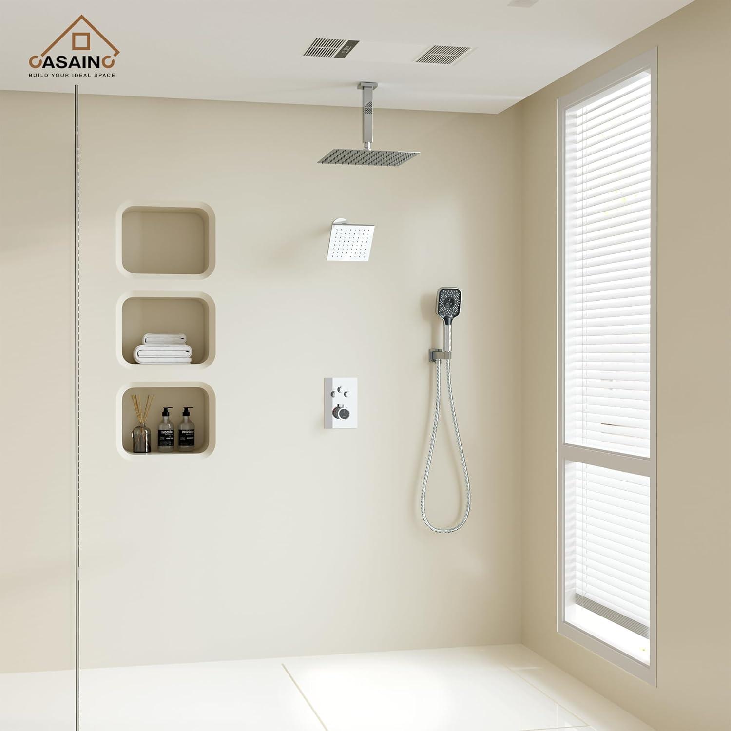 Rainfall Symphony 3-Function Dual Shower Head Thermostatic Shower System with 3 Sprays Handheld