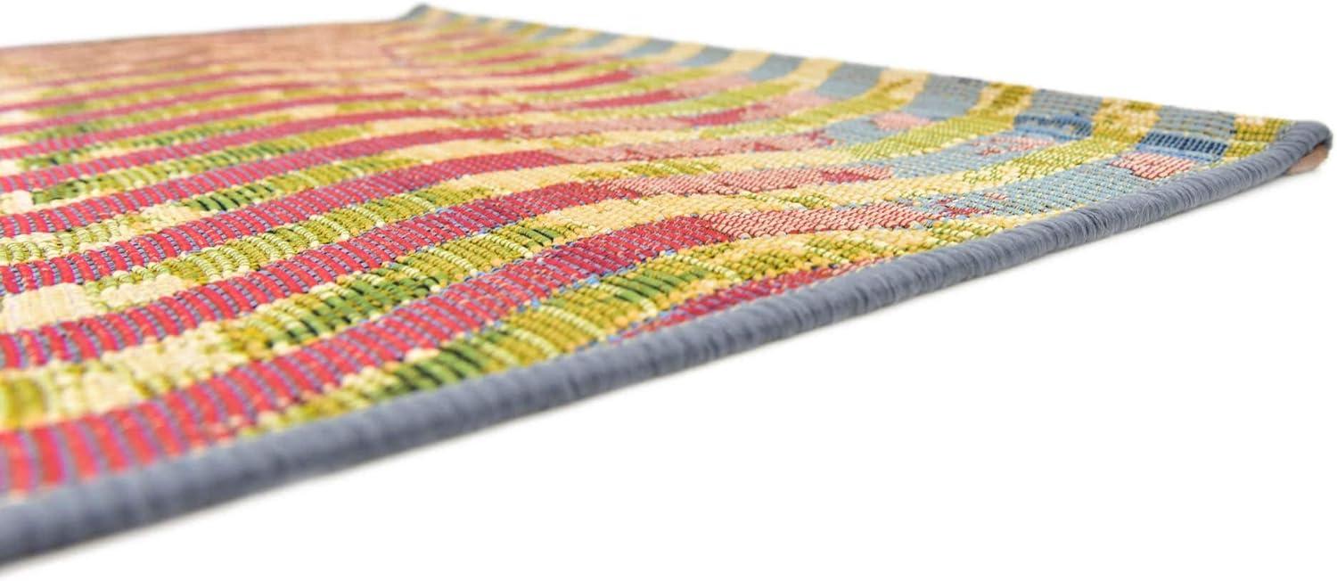 Vibrant Spectrum Stripe 2' x 6' Outdoor Runner Rug in Synthetic Multicolor