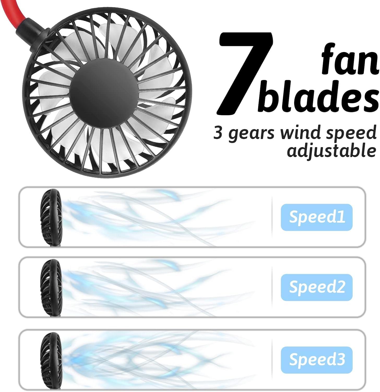 Portable Neck Fan, Hand Free Personal Mini Fans USB Rechargeable,360 Degree Free Rotation for Traveling, Sports, Office, Reading (3 Speed Adjustable, Headphone Design) Wearable Neckband Cooler (Black)