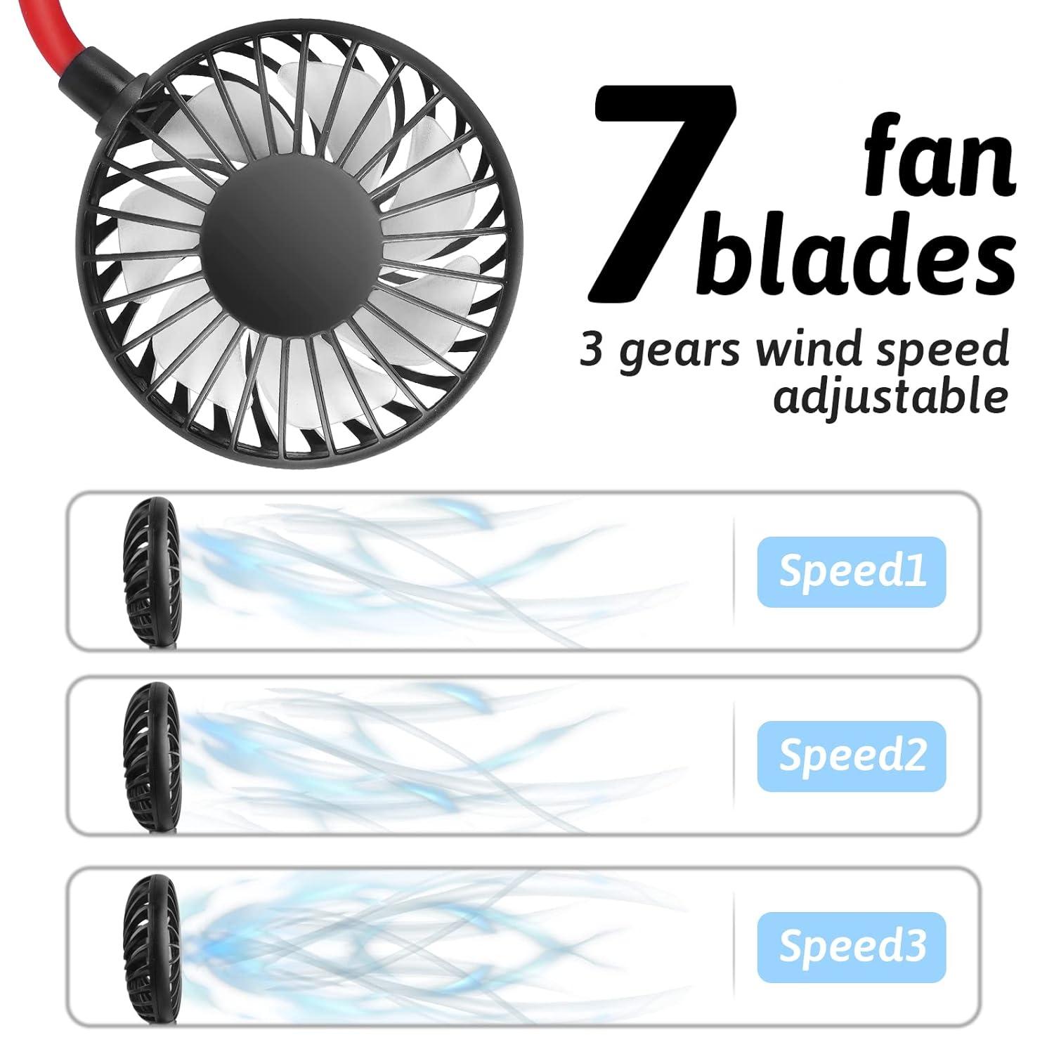 Portable Neck Fan, Hand Free Personal Mini Fans USB Rechargeable,360 Degree Free Rotation for Traveling, Sports, Office, Reading (3 Speed Adjustable, Headphone Design) Wearable Neckband Cooler (Black)