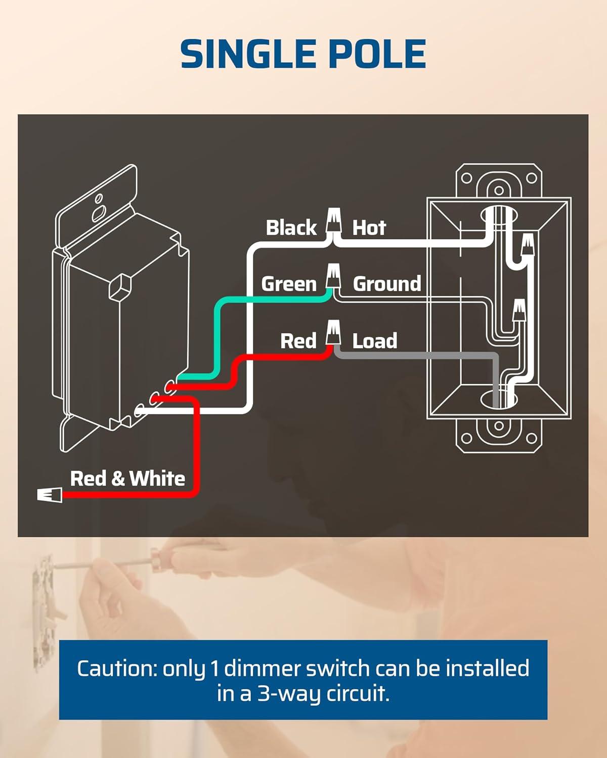 White Single-Pole or 3-Way Dimmer Light Switch