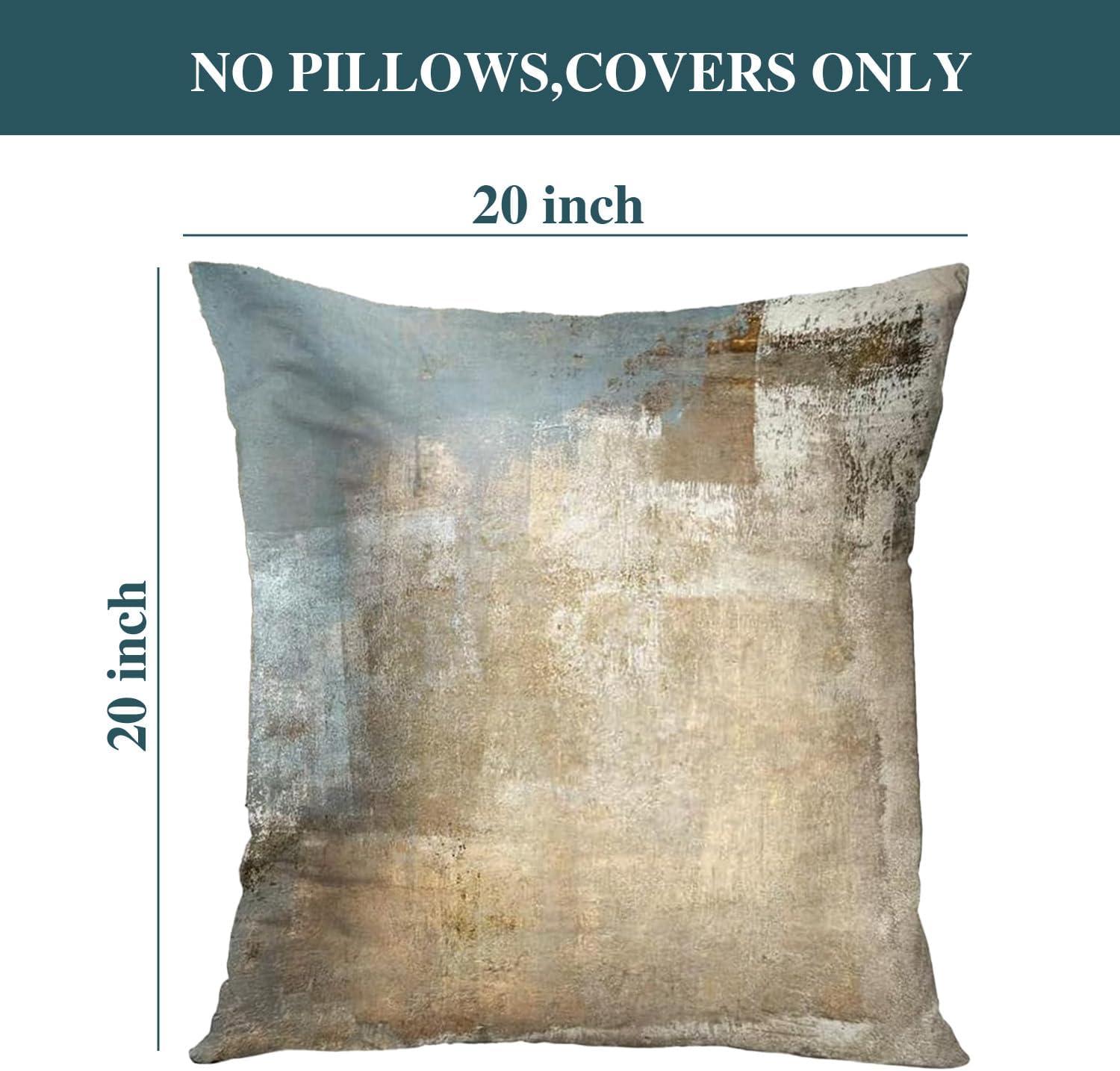 Grey and Beige Abstract Art Contemporary Pillow Cover, Modern Neutral Decorative Throw Pillows Cushion Cover for Bedroom Sofa Living Room 20 x 20 Inch Set of 2