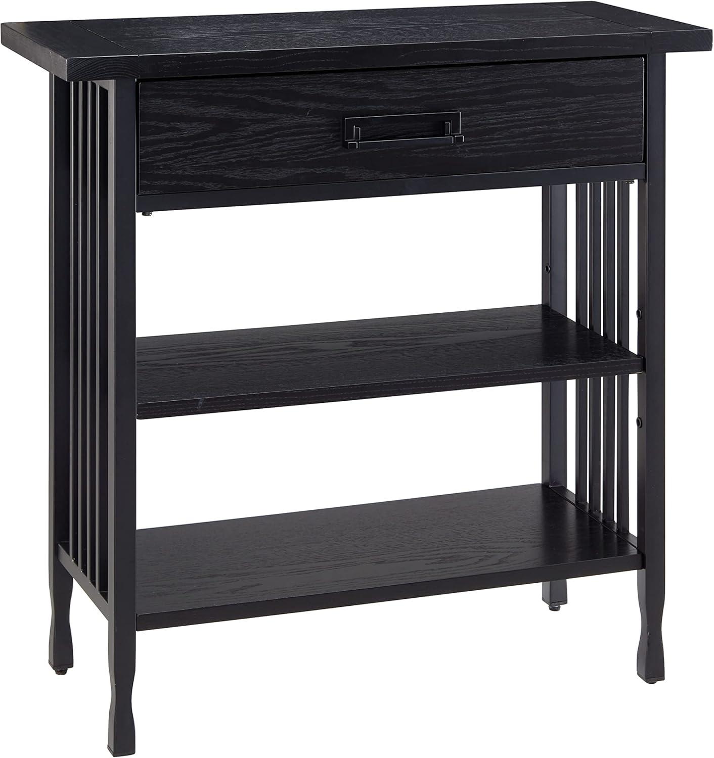 Leick Home 11261-BK Ironcraft Rustic Foyer Bookcase with Drawer Storage, Black Wash