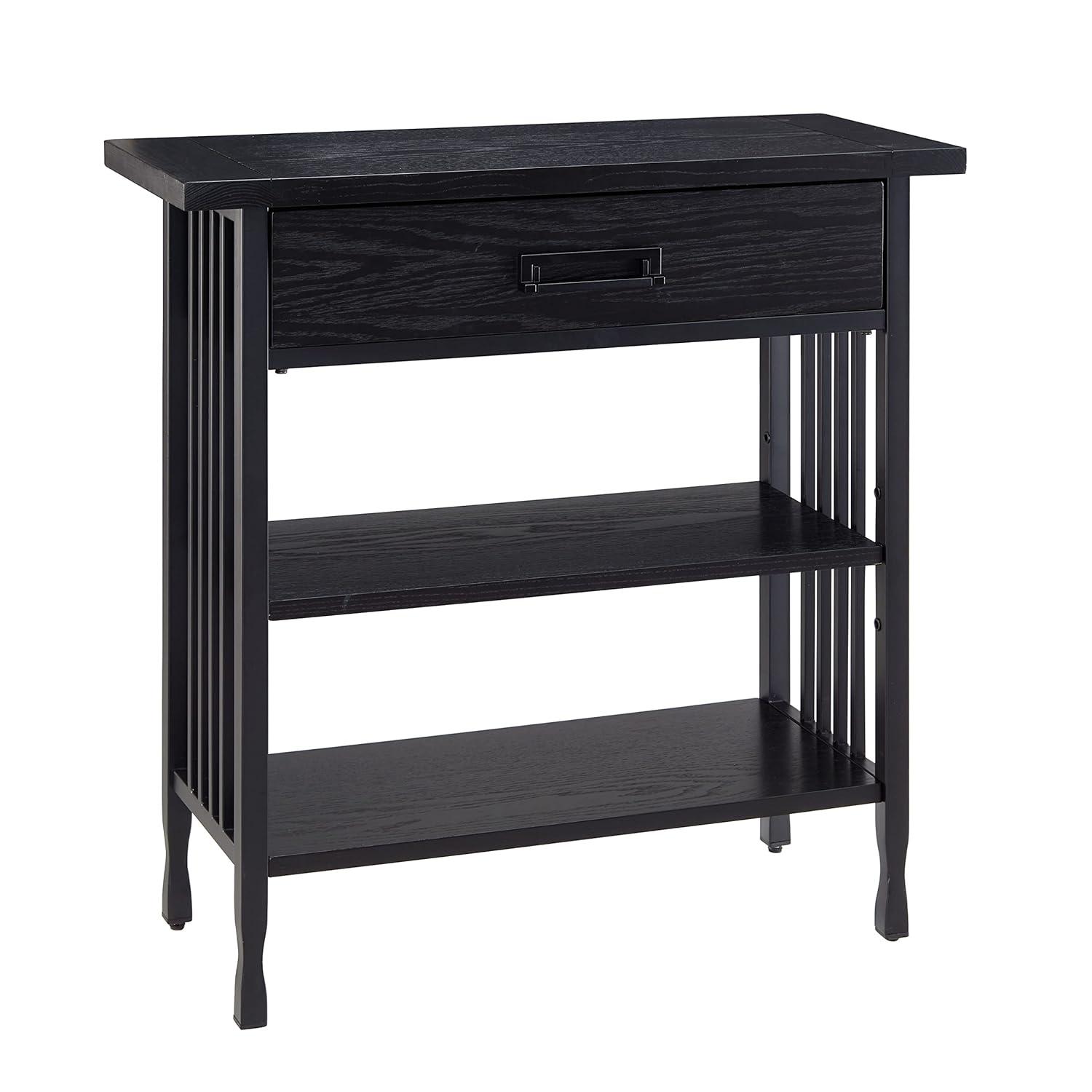 Leick Home 11261-BK Ironcraft Rustic Foyer Bookcase with Drawer Storage in Black Wash