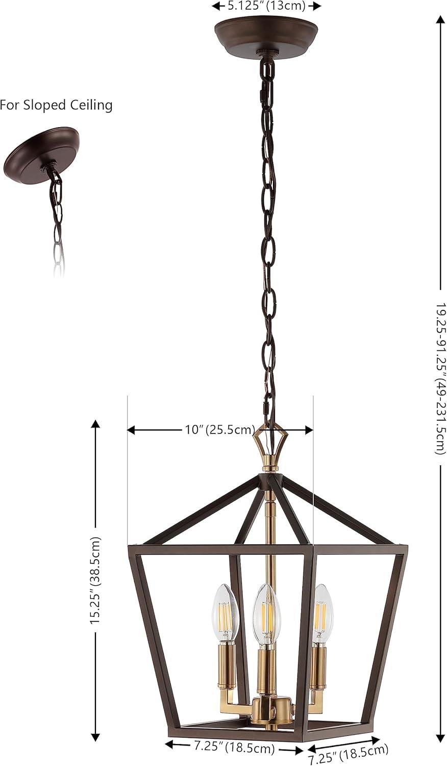 Ojai 10" 3-Light Iron Classic Modern Lantern LED Pendant, Oil Rubbed Bronze/Brass Gold