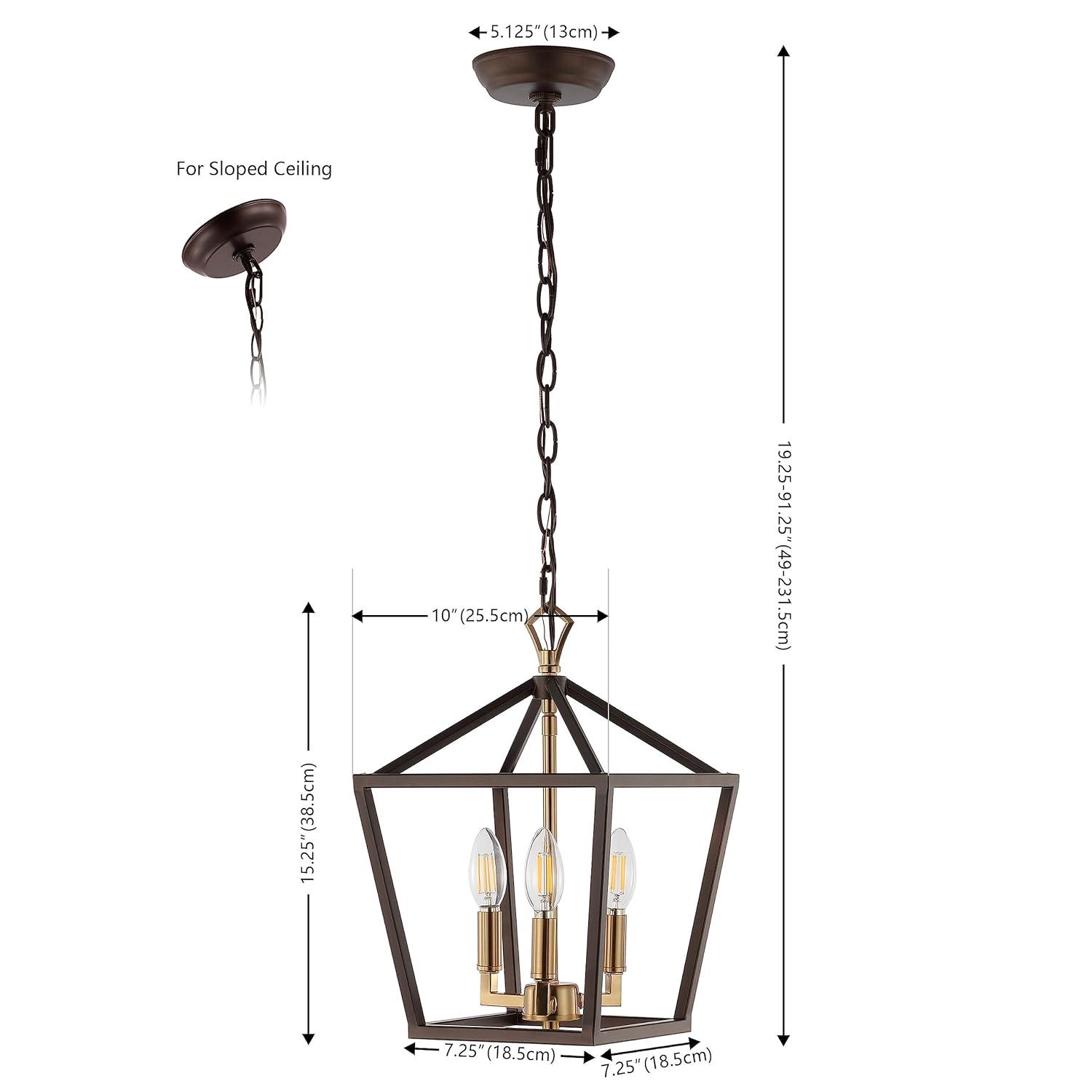 Ojai 10" 3-Light Iron Classic Modern Lantern LED Pendant, Oil Rubbed Bronze/Brass Gold