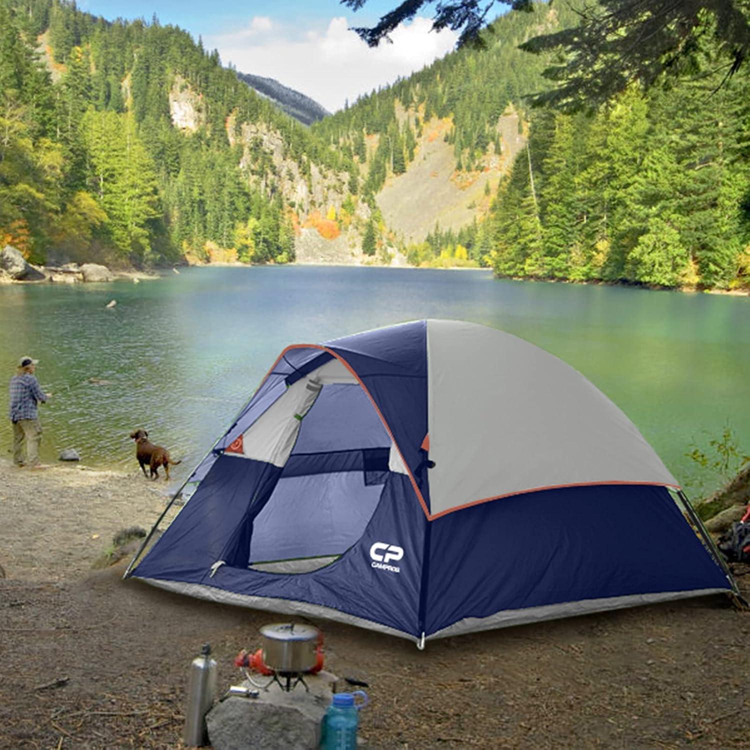 Blue 3-Person Dome Tent with Carry Bag