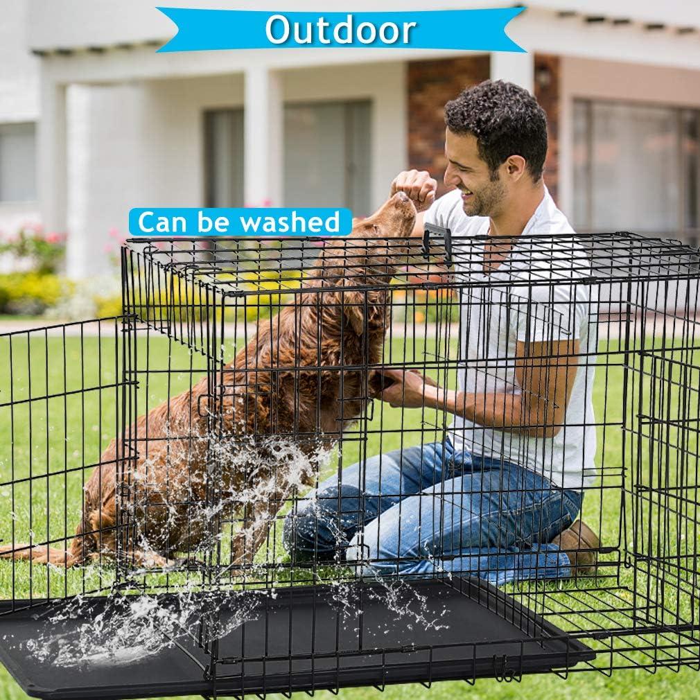 CL.HPAHKL Durable Large Dog Crate, Folding Metal Dog Kennel Double Door Dog Cage with Plastic Tray, Wire Crate for Large Dog Indoor Outdoor Travel (Black, 42 inch)