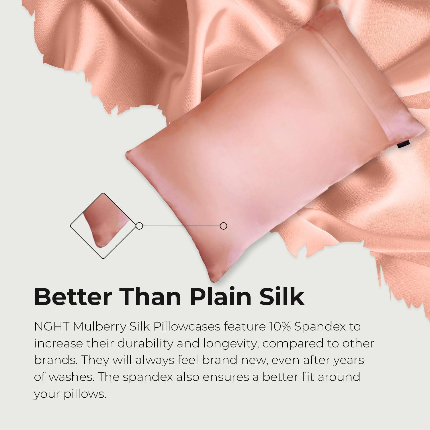 Discover Night LLC NIGHT Silk Washable Pillowcase - Luxury Mulberry Silk Pillow Covers for Skin and Hair Pink - King
