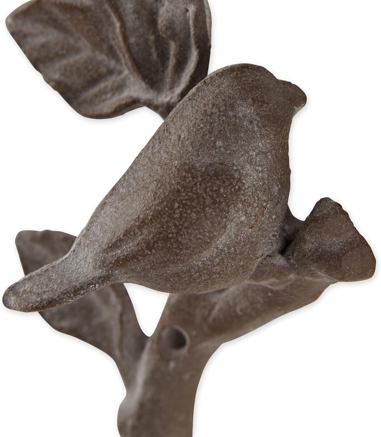 Cast Iron Bird with Leaves Wall Hook, Brown - Set of 2