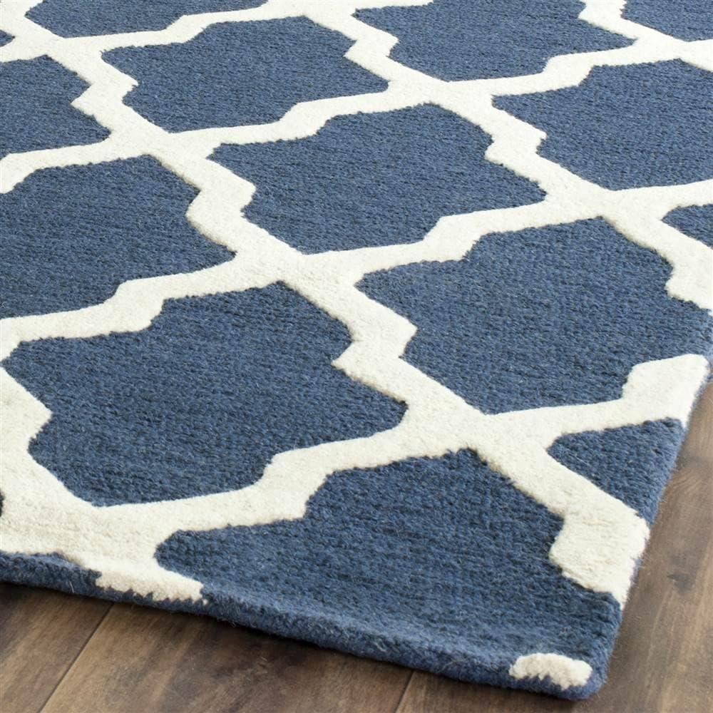 SAFAVIEH Cambridge Liam Geometric Wool Area Rug, Navy Blue/Ivory, 12' x 18'