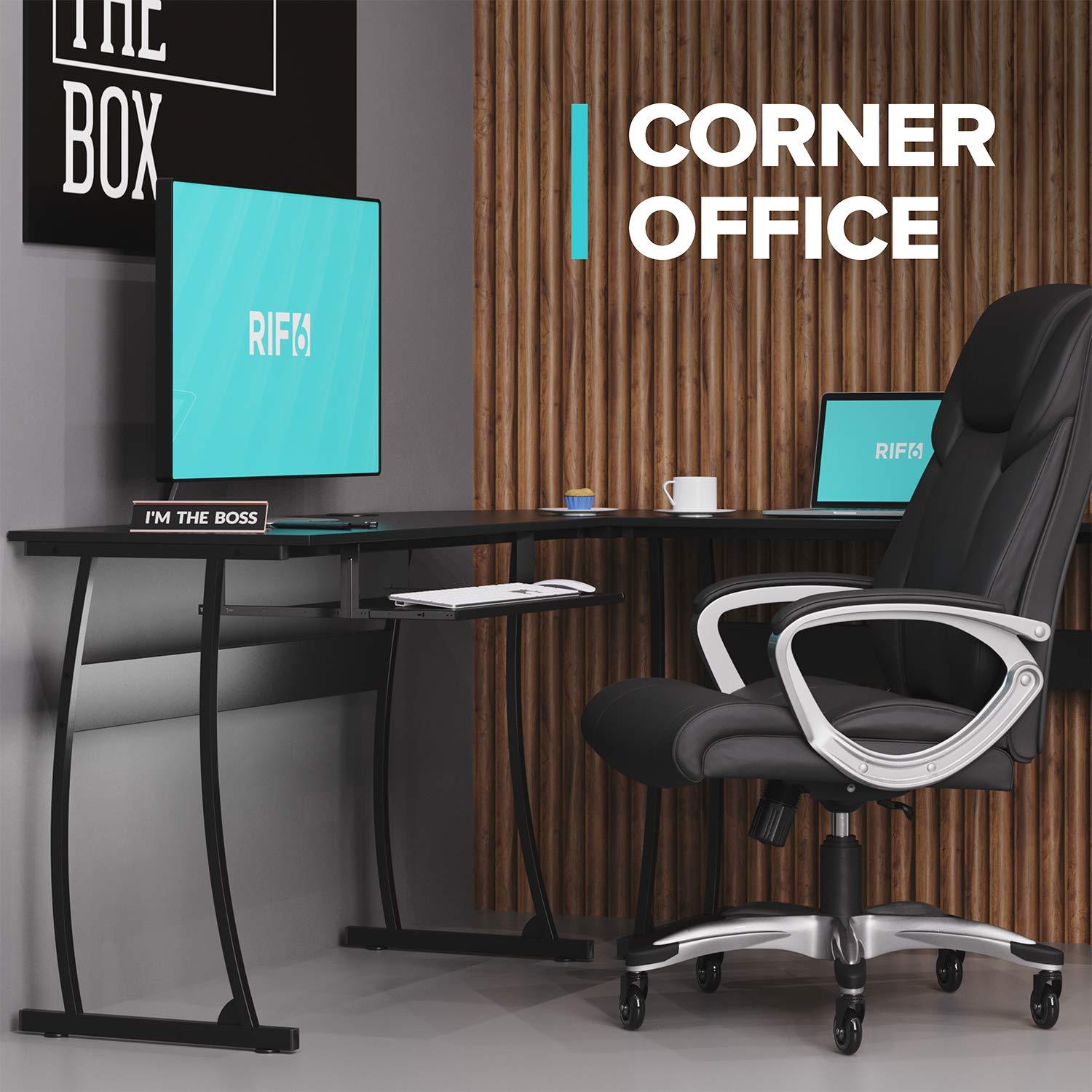 Mohawk Group RIF6 L Shaped Modern Computer Office Desk w/ Keyboard Tray, Easy Assembly