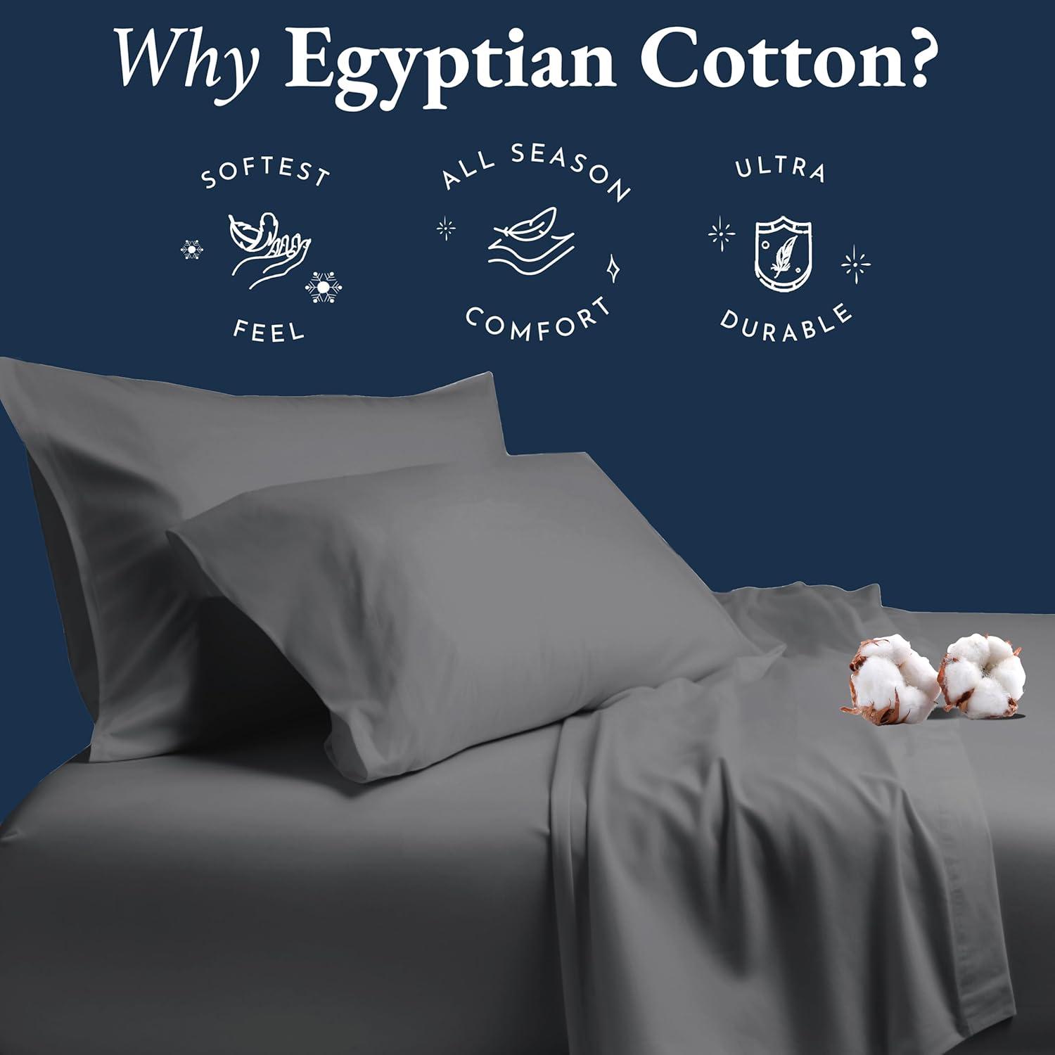 California Design Den Certified 100% Egyptian Cotton Queen Sheets Set, Cotton Bed Sheets, 4 Piece Bedding Sheets & Pillowcases Set, Charcoal Grey