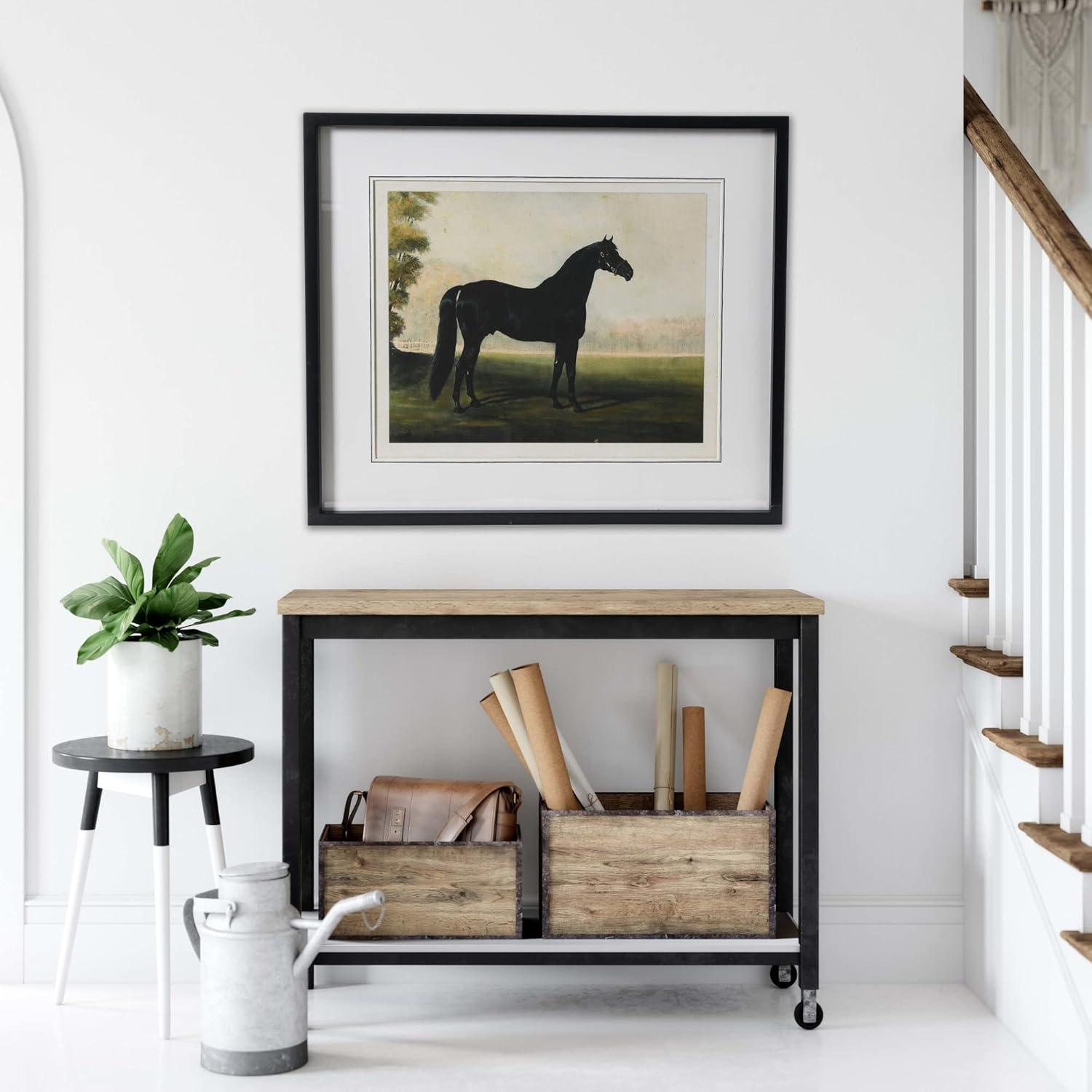 Elegant Black Horse Print with Wood Frame, 28" x 24"