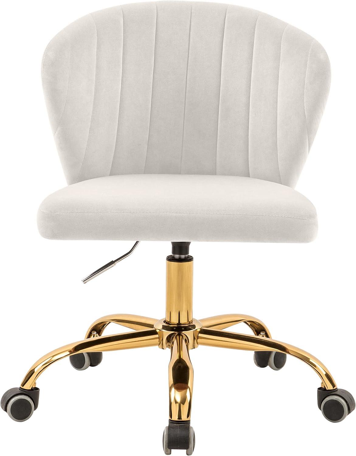 Meridian Furniture Finley Swivel Adjustable Cream Velvet and Gold Office Chair