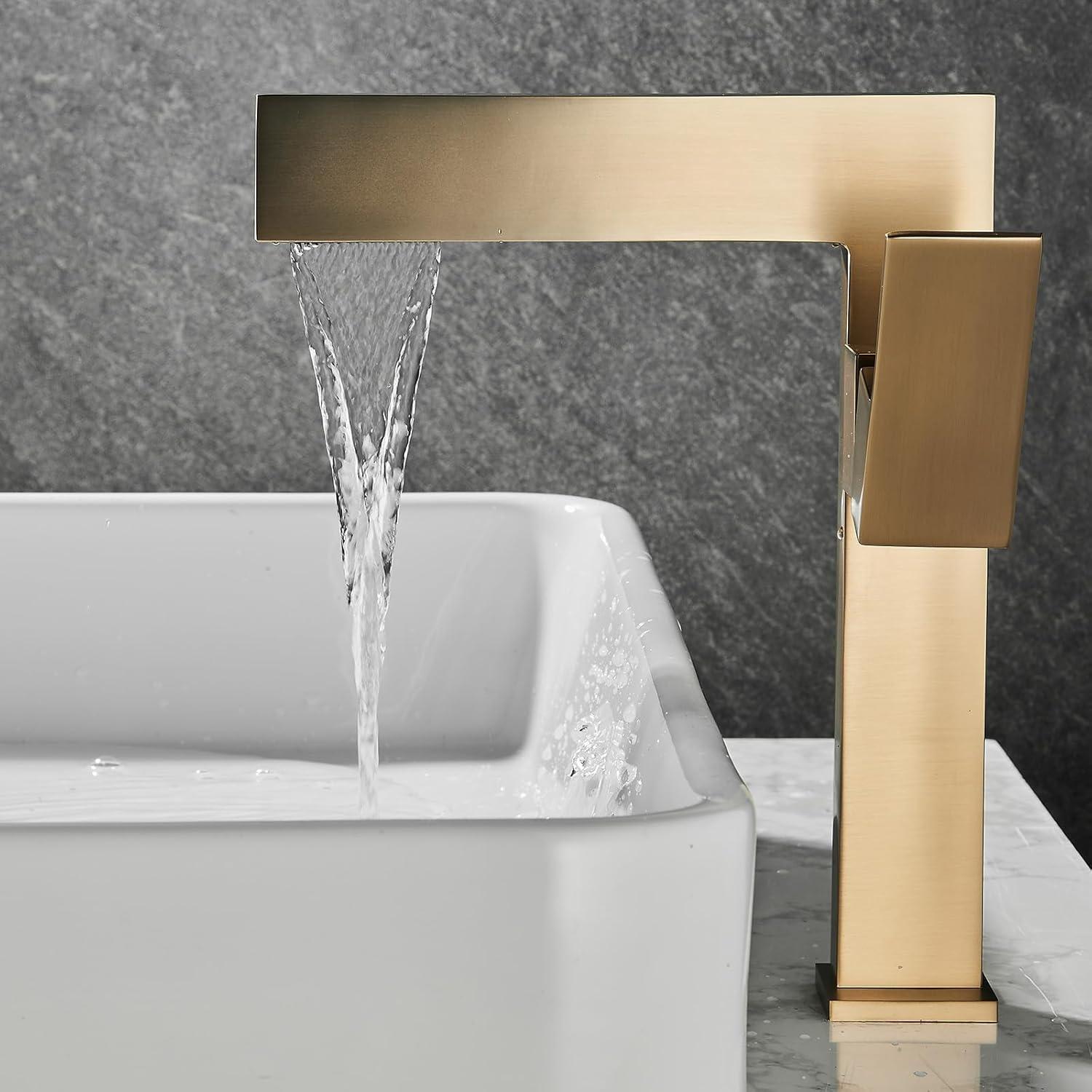 Brushed Gold Tall Single Handle Vessel Sink Faucet