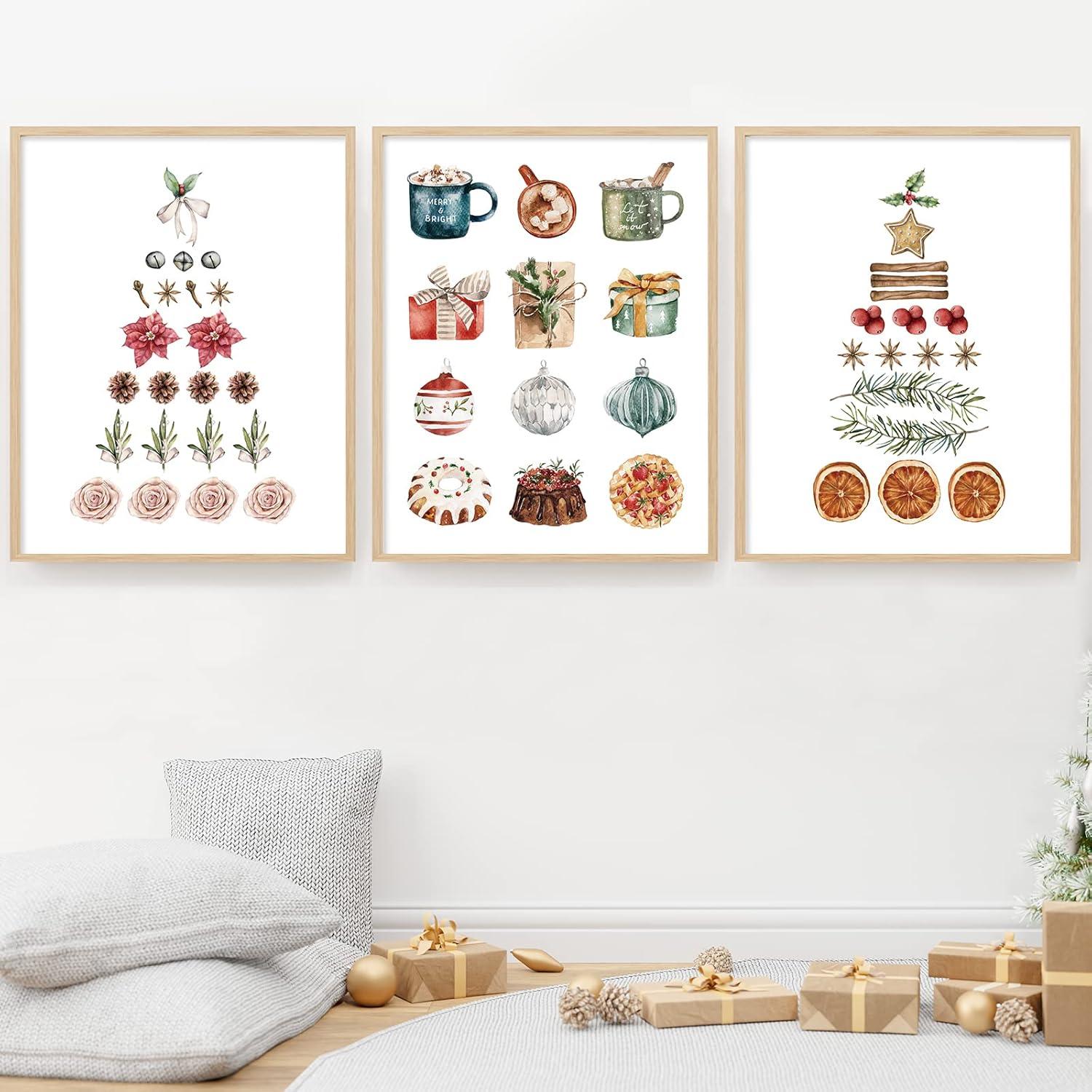 AnyDesign 12Pcs Christmas Wall Art Prints Minimalist Watercolor Xmas Art Poster Aesthetic Cozy Christmas Posters Room Decor for Xmas Tree Winter Gallery Living Room Bathroom (UNFRAMED, 11x14in)