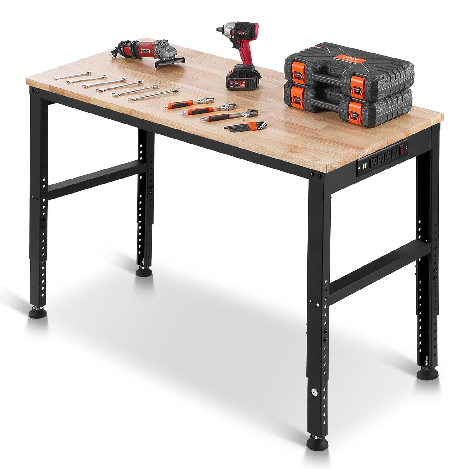 VEVOR 48'' W Wood Top Height-Adjustable Workbench