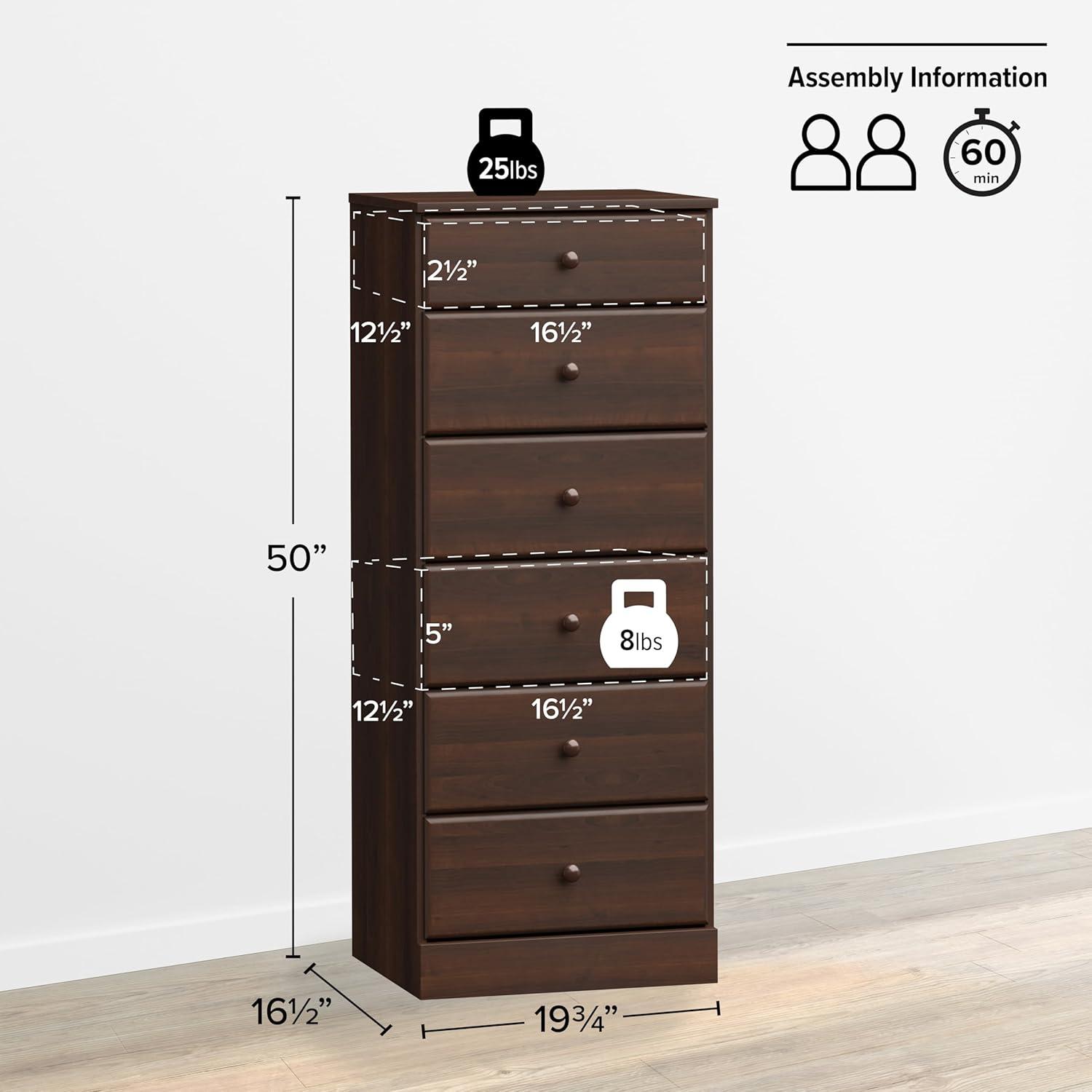 Astrid 6 Drawer Tall Chest Drifted Gray - Prepac: Space-Saving Storage for Small Rooms