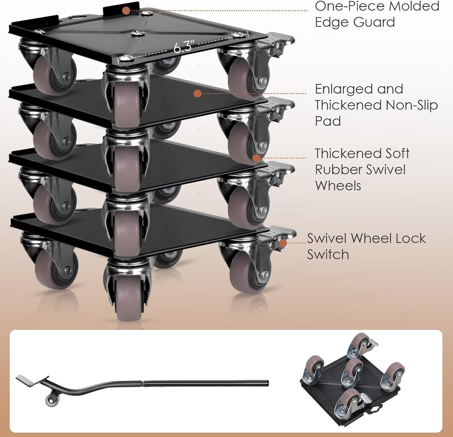 Heavy-Duty Black Carbon Steel Furniture Dolly Set