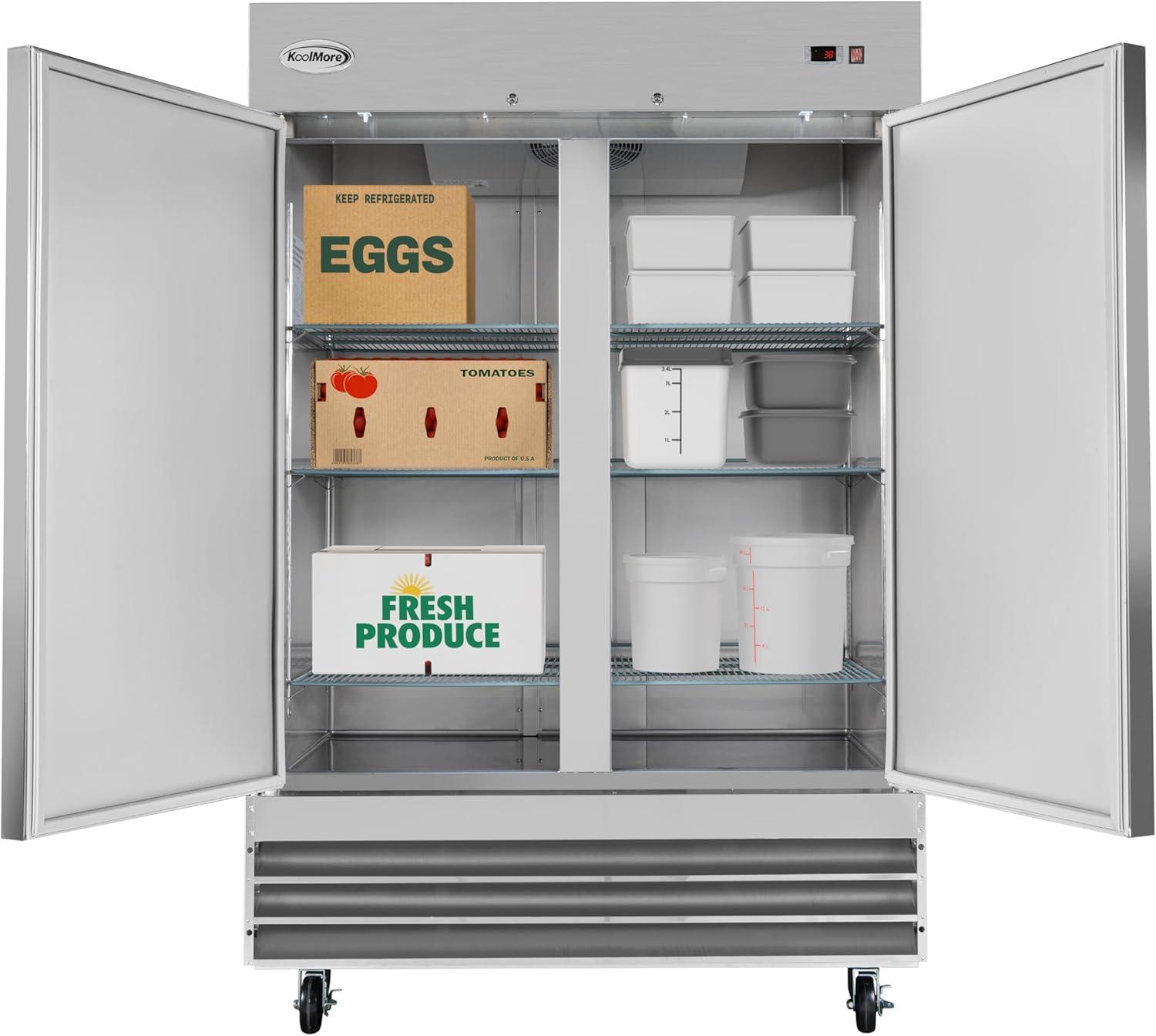 KoolMore 47 cu. ft. Commercial 2 Solid Door Reach In Refrigerator in Stainless Steel