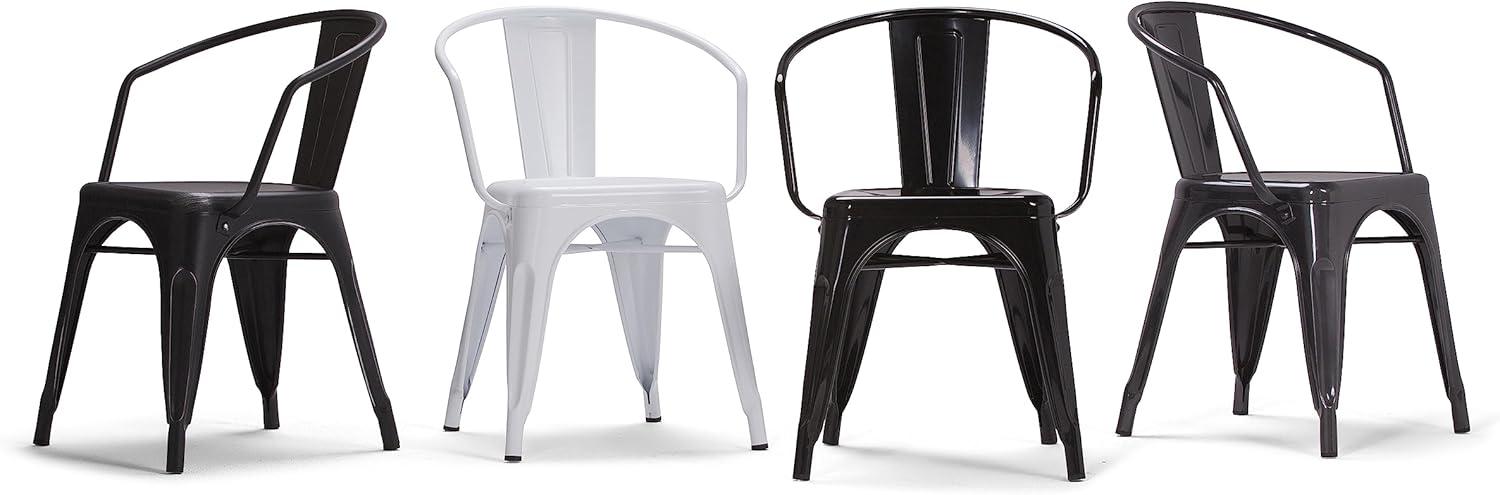 Simpli Home Larkin Metal Dining Arm Chair (Set Of 2) In Distressed Black, Silver