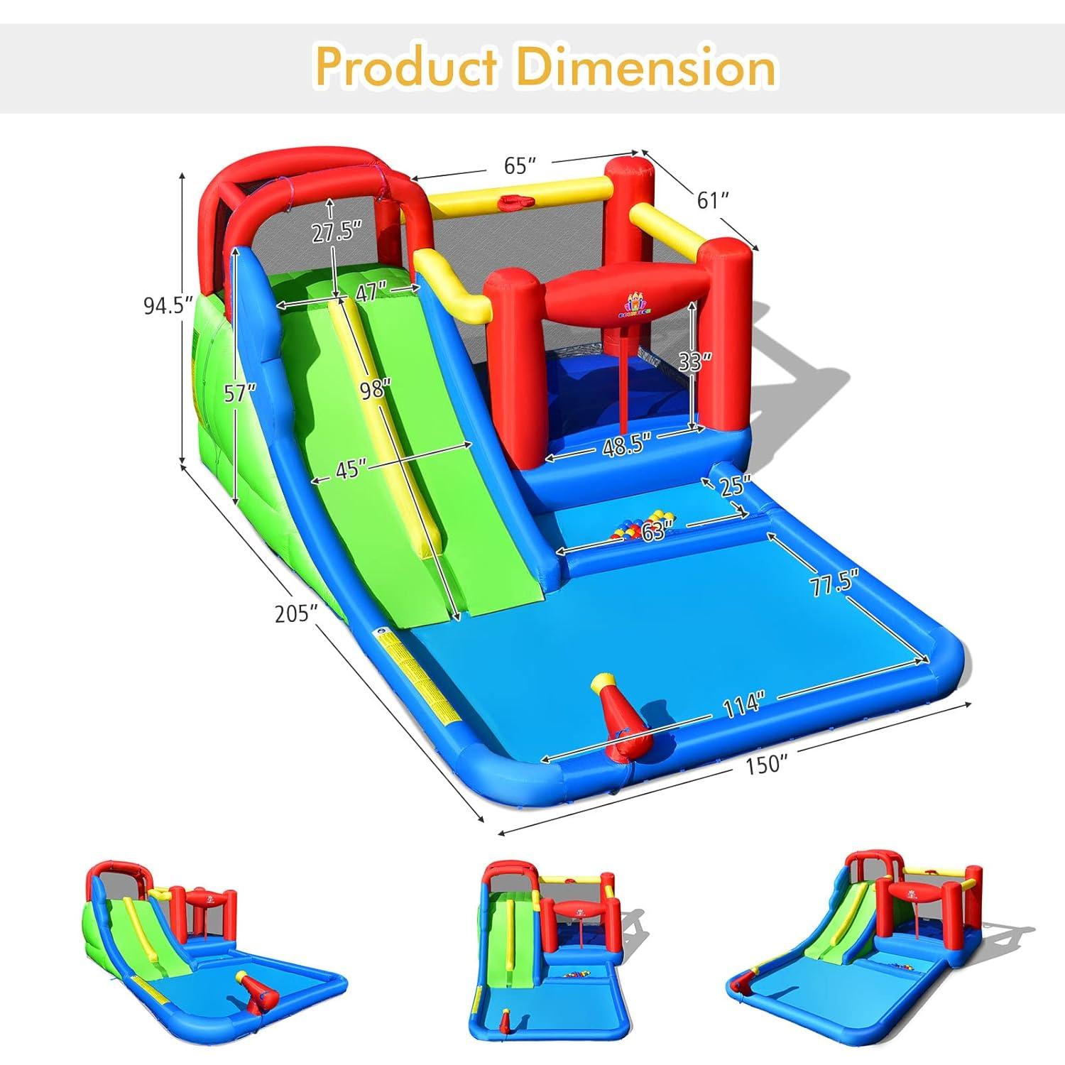 Costway Inflatable Water Slide Giant Kids Water Park w/ Double Slides & 735W Blower