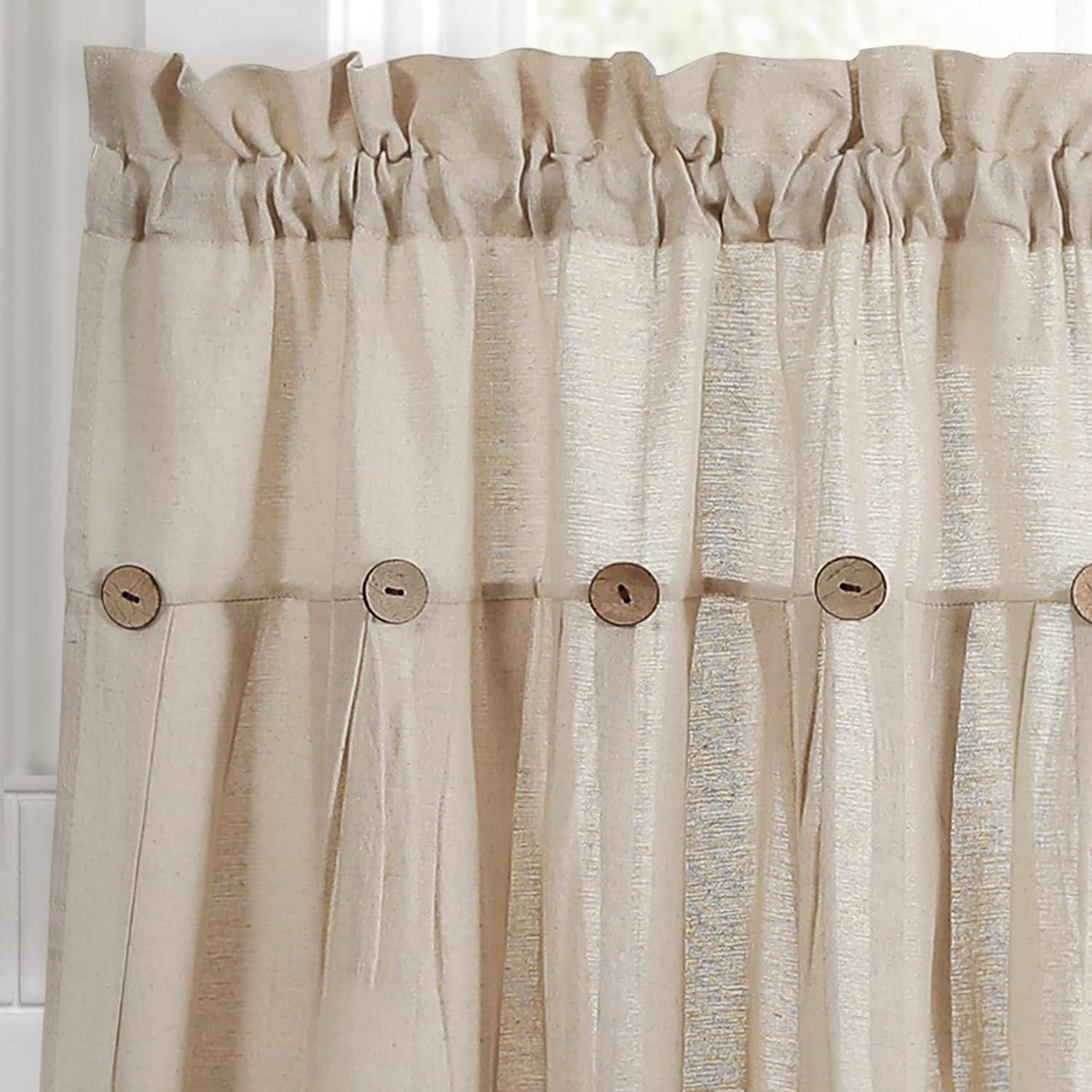 Linen Button Cotton Blend Tailored 29'' W Cafe Curtain