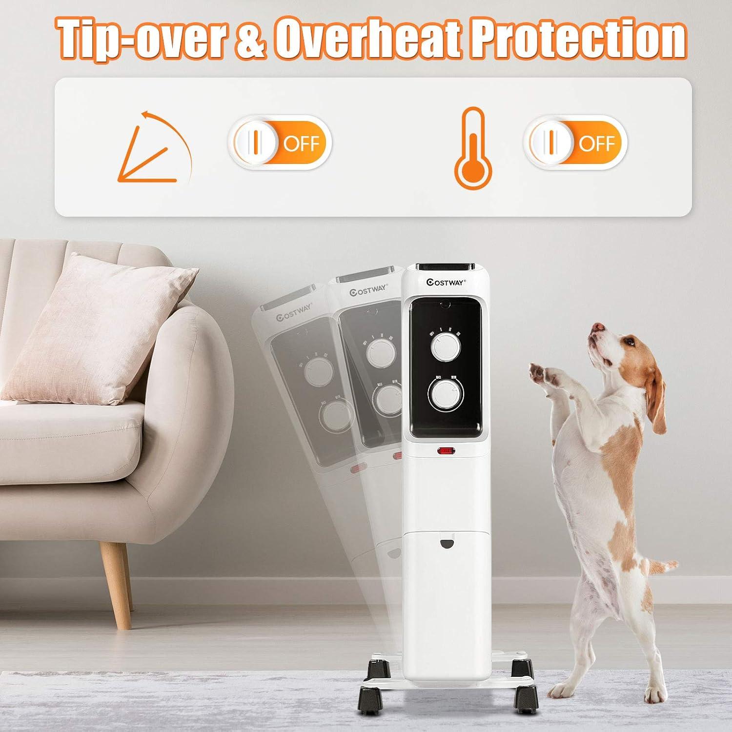 Costway 1500W Oil Filled Heater Portable Radiator Space Heater w/Adjustable Thermostat Black
